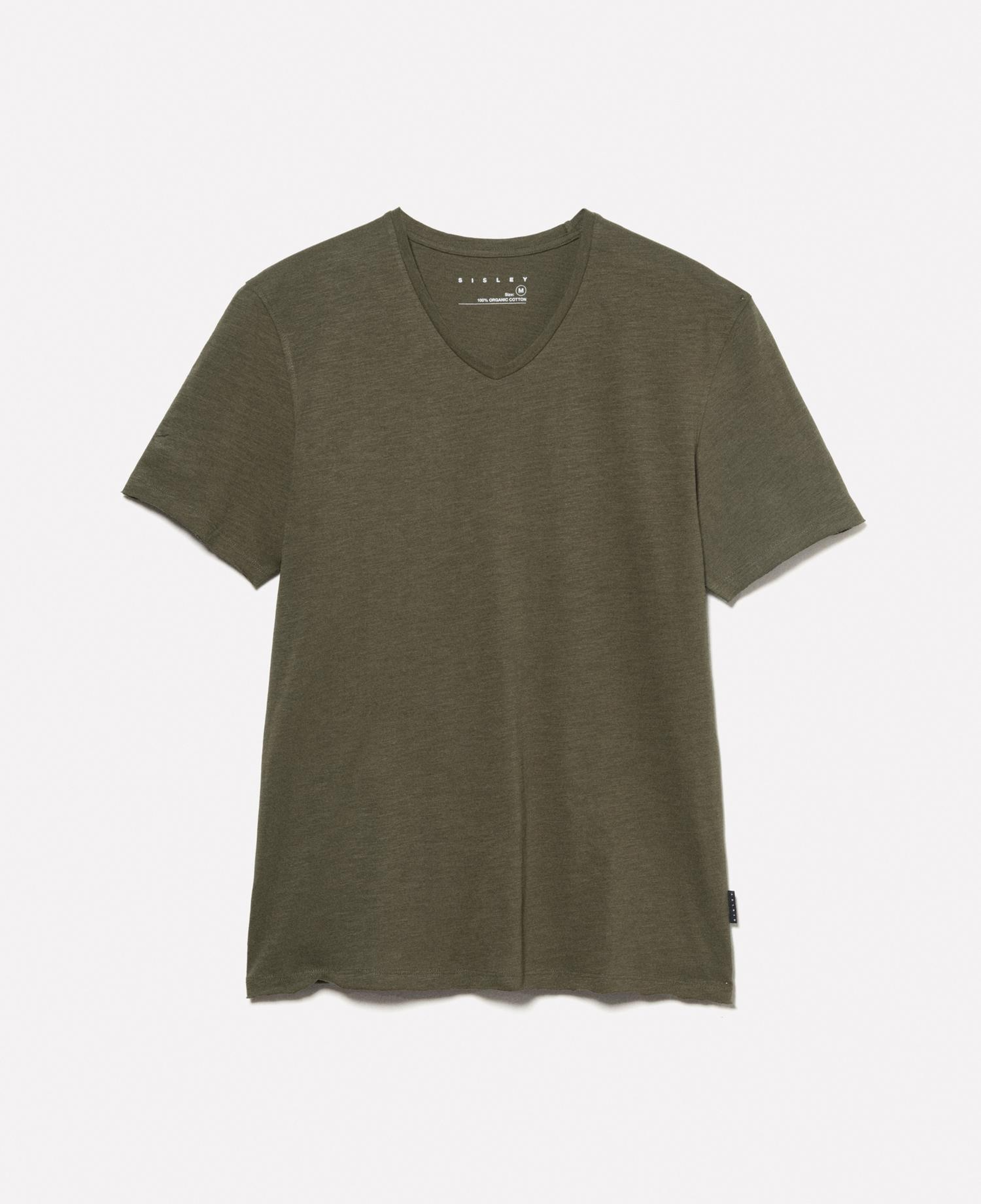 Erkek Asker Yeşili %100 Pamuk V Yaka Slim Fit Slub T-Shirt