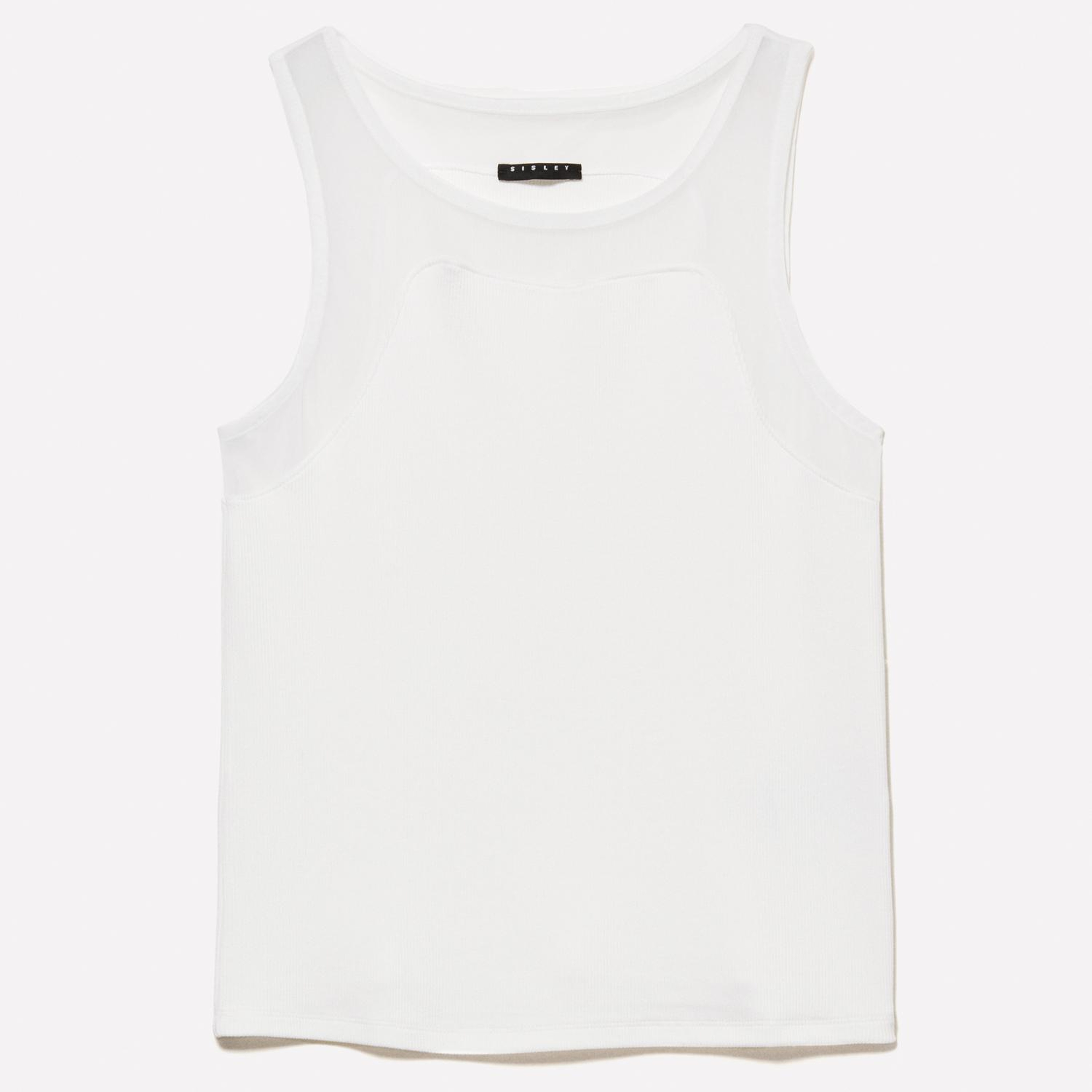 Kadın Kırık Beyaz Viskoz Karışımlı Nervürlü Jarse Slim Fit Atlet