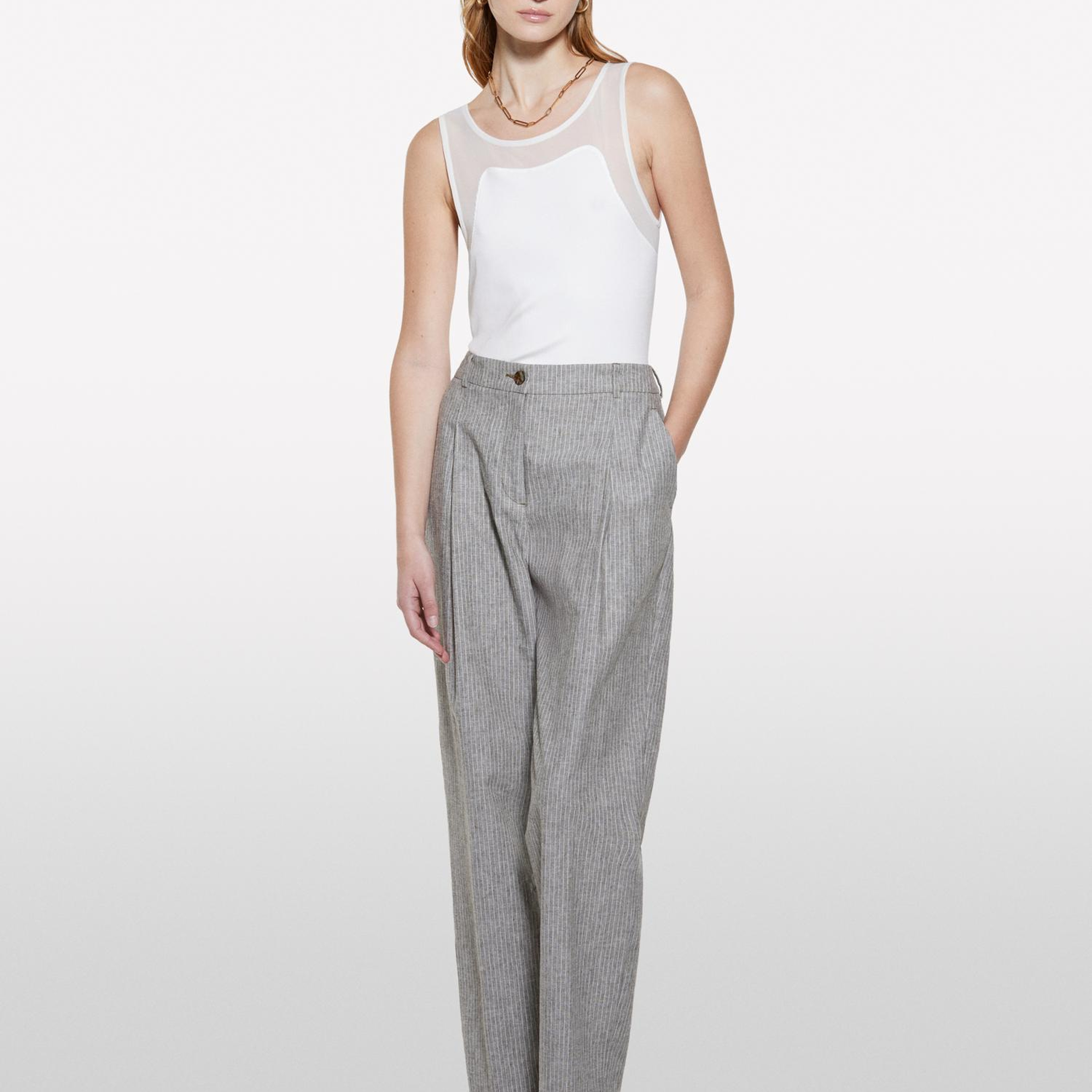 Kadın Kırık Beyaz Viskoz Karışımlı Nervürlü Jarse Slim Fit Atlet