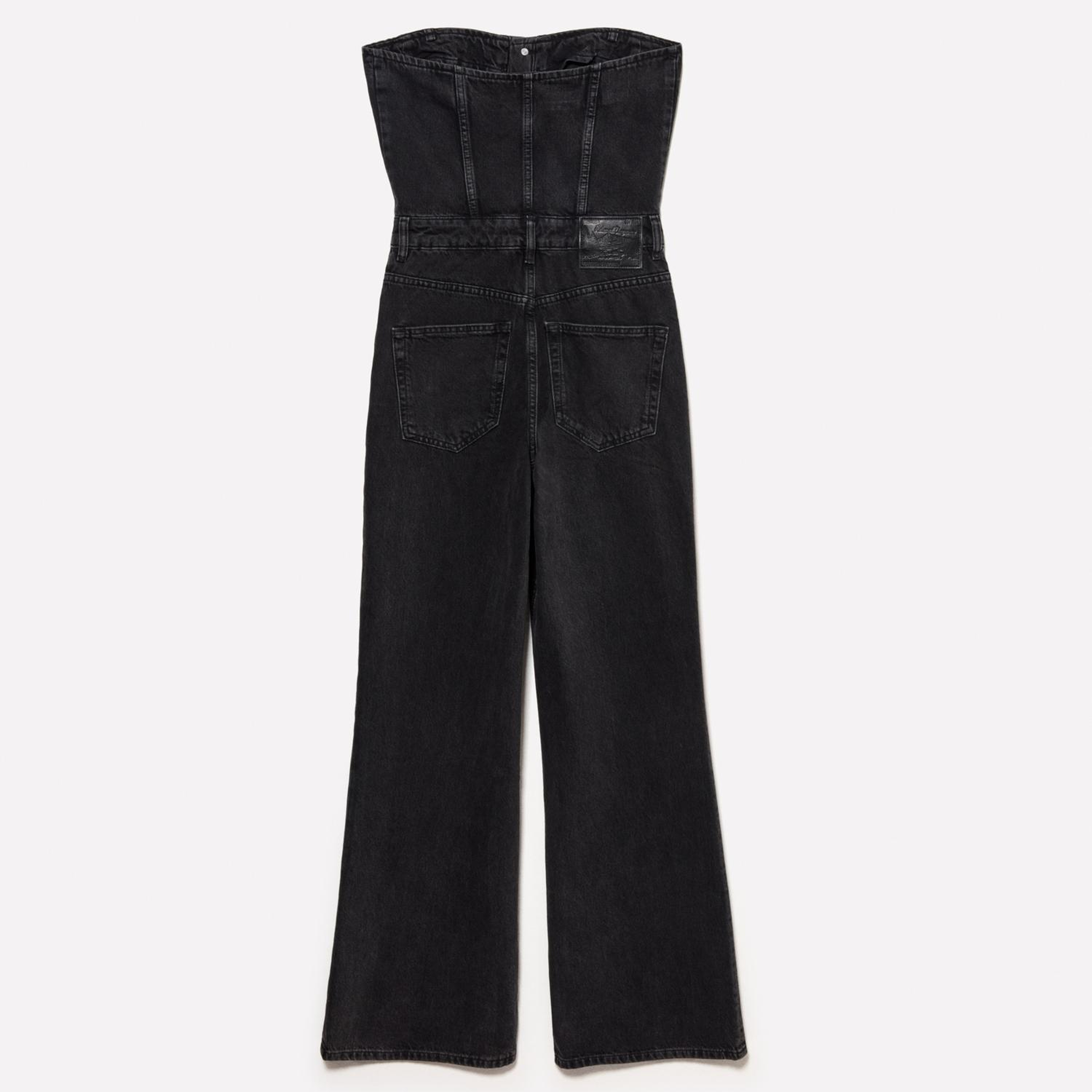 Kadın Siyah %100 Pamuk Taş Yıkama Önü Düğmeli Denim Tulum