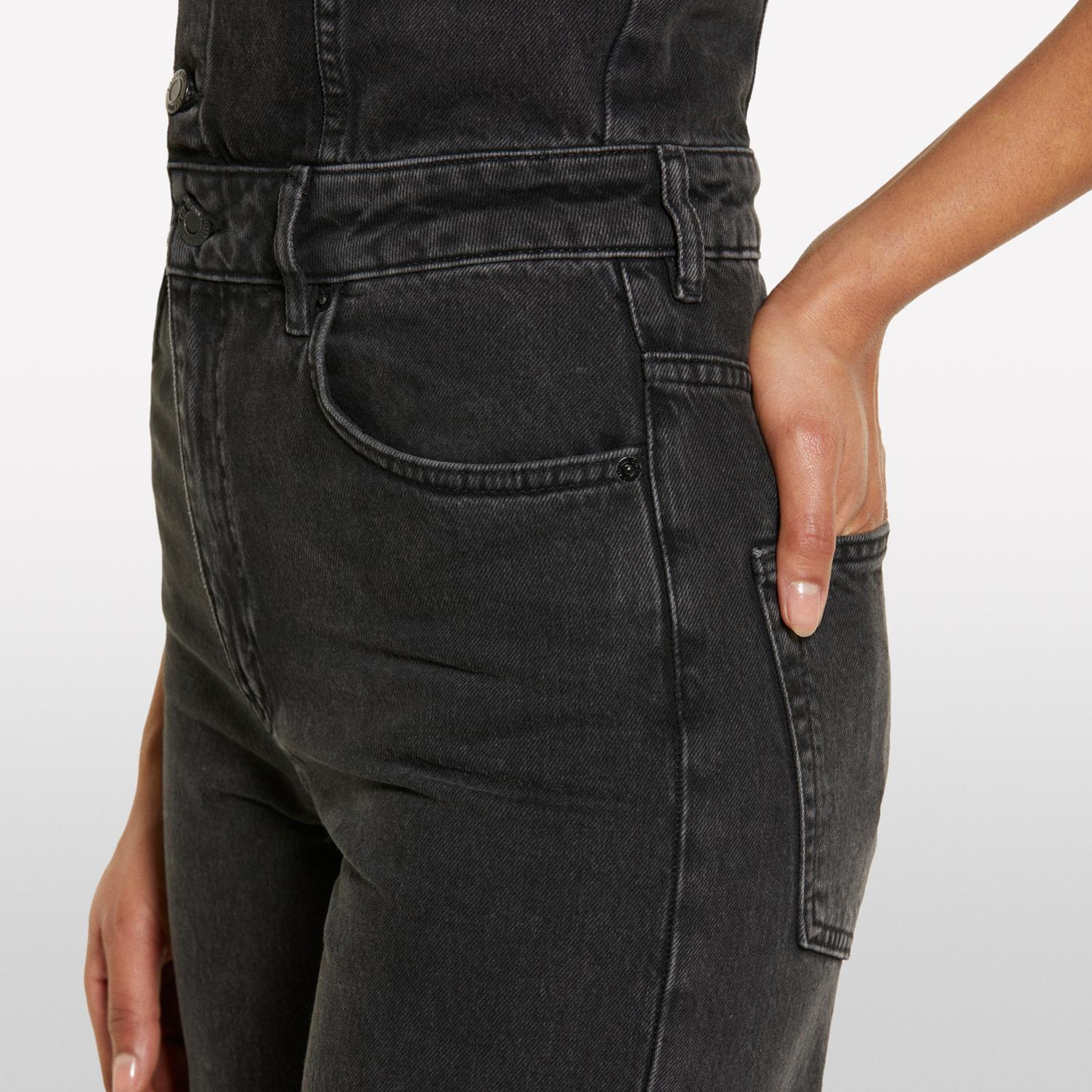 Kadın Siyah %100 Pamuk Taş Yıkama Önü Düğmeli Denim Tulum