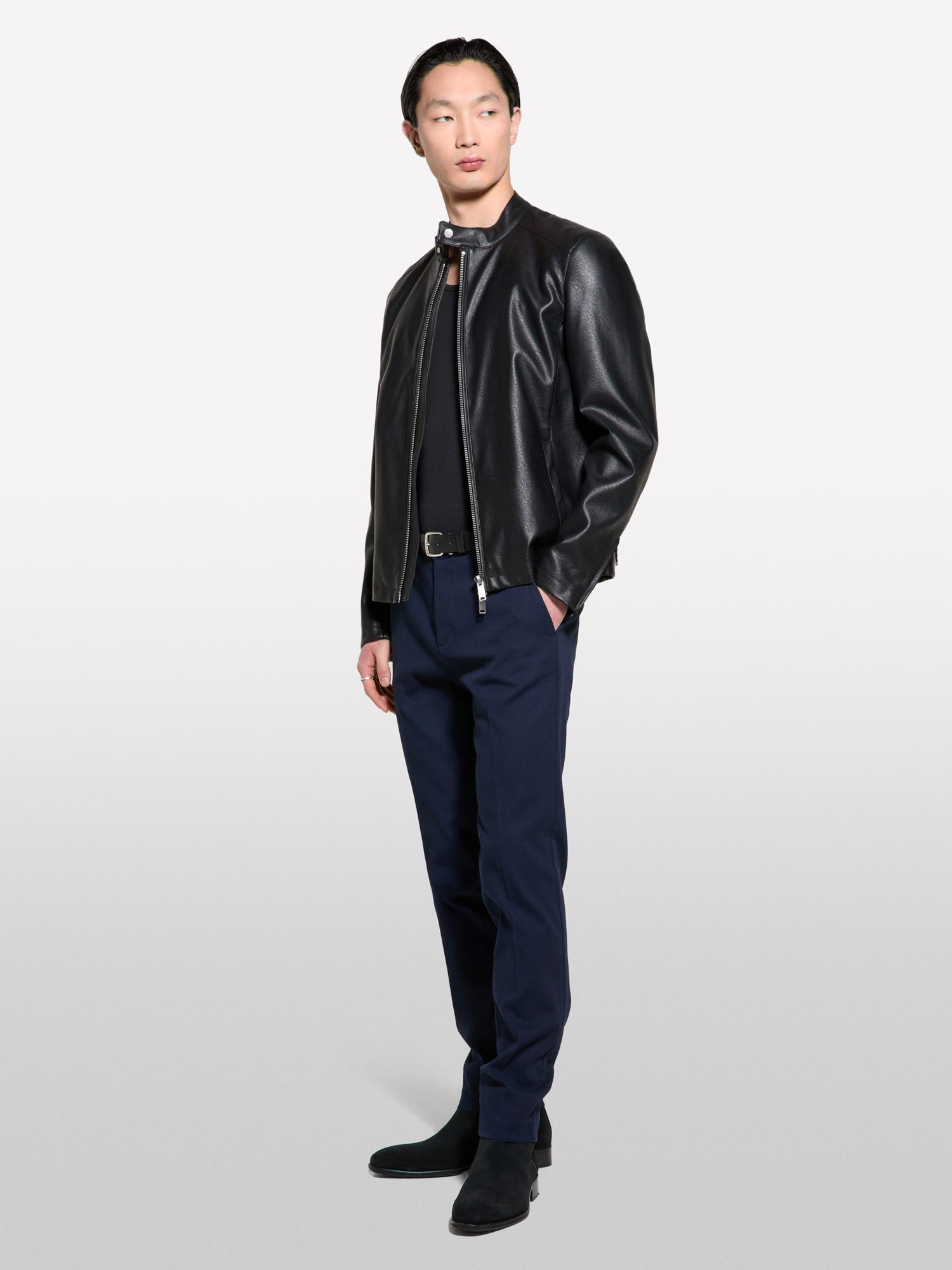 Erkek Koyu Lacivert Streç Pamuklu Logolu Slim Fit Chino Pantolon