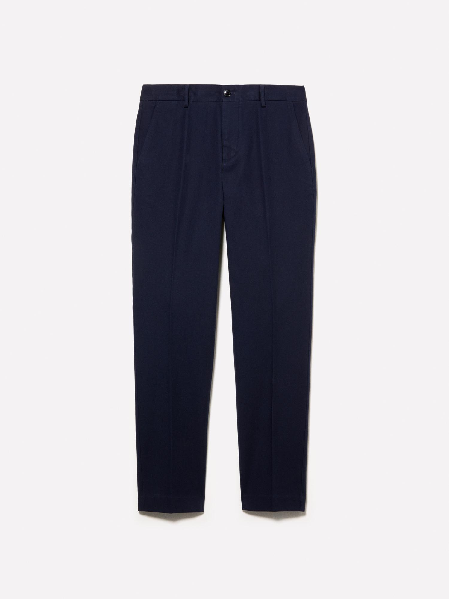 Erkek Koyu Lacivert Streç Pamuklu Logolu Slim Fit Chino Pantolon