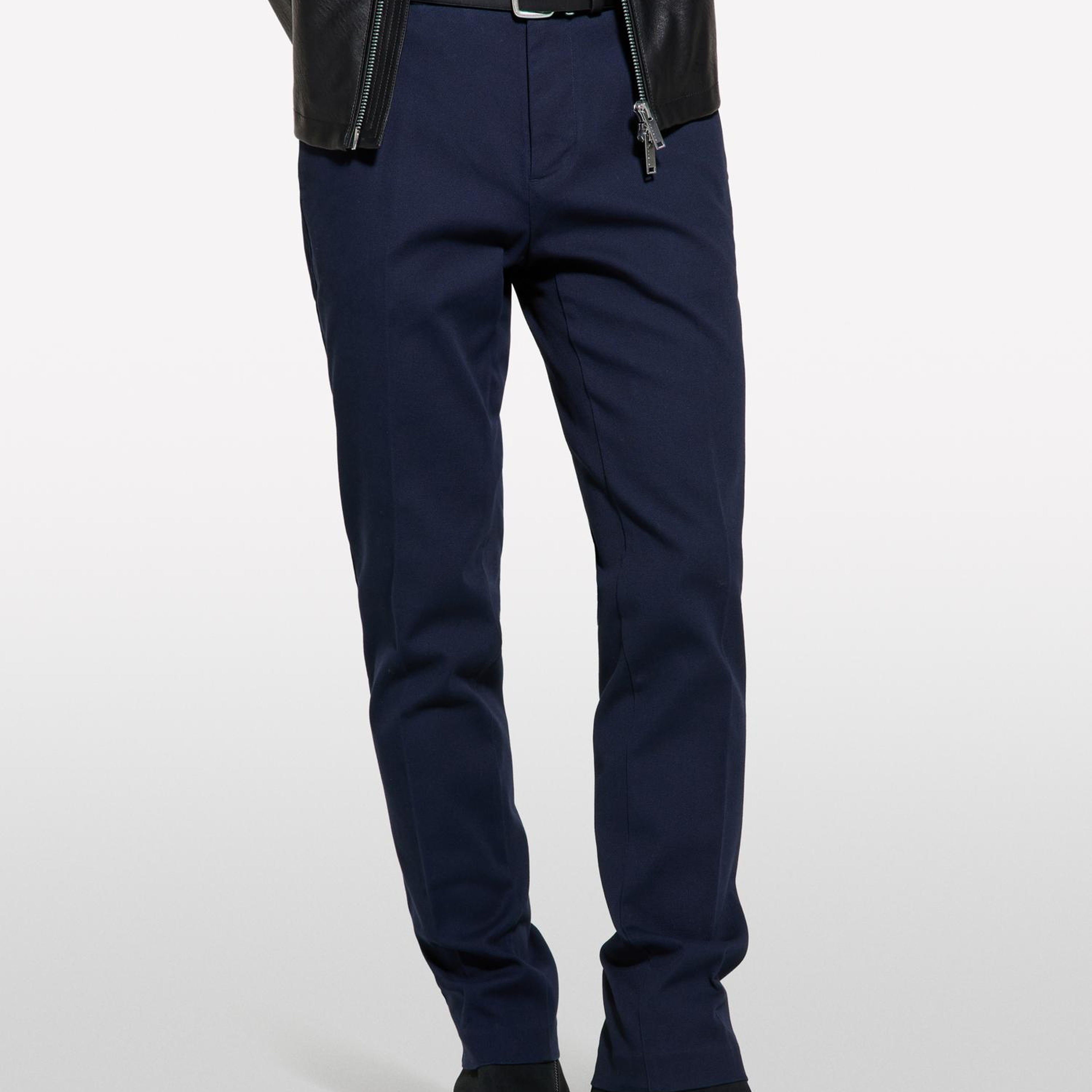 Erkek Koyu Lacivert Streç Pamuklu Logolu Slim Fit Chino Pantolon