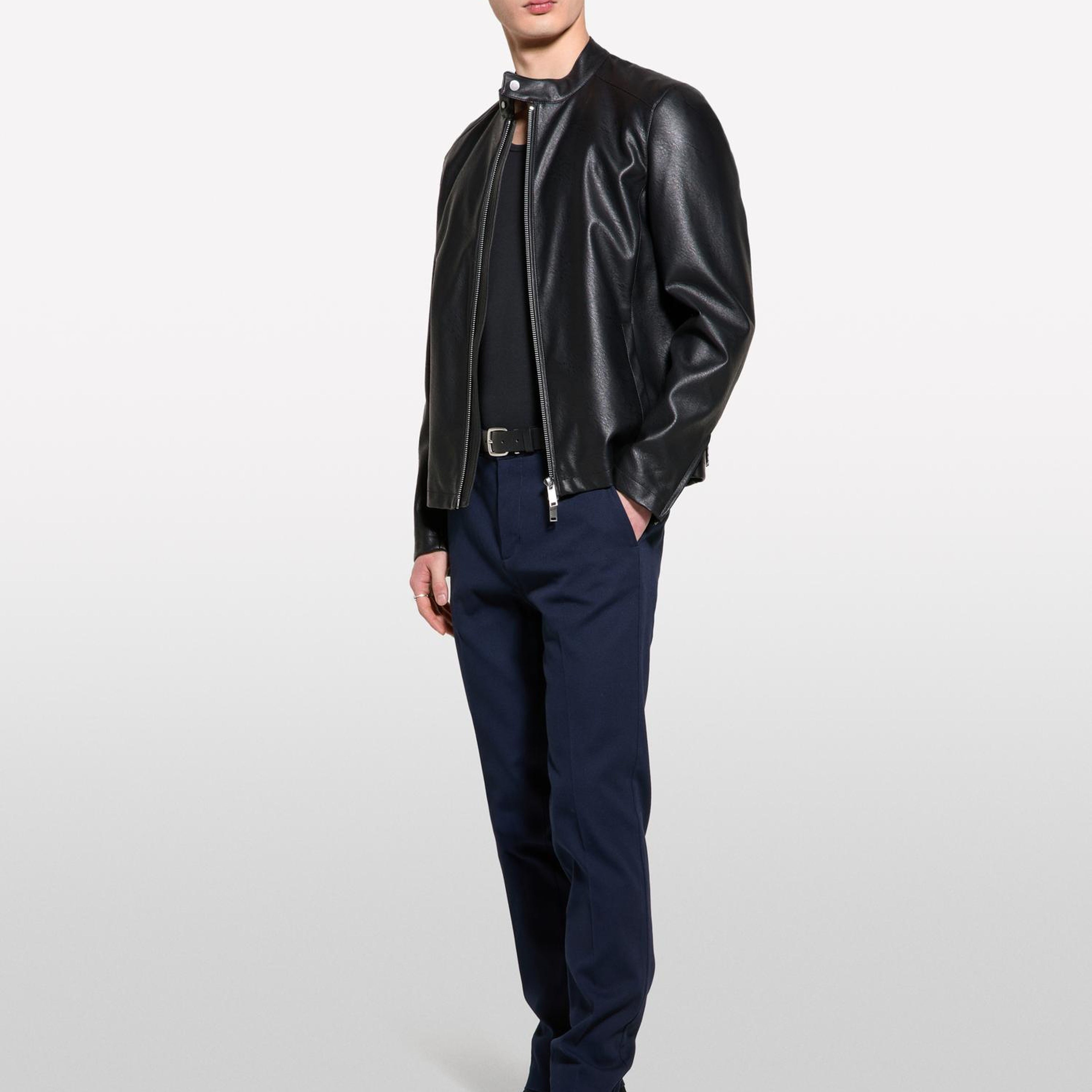 Erkek Koyu Lacivert Streç Pamuklu Logolu Slim Fit Chino Pantolon