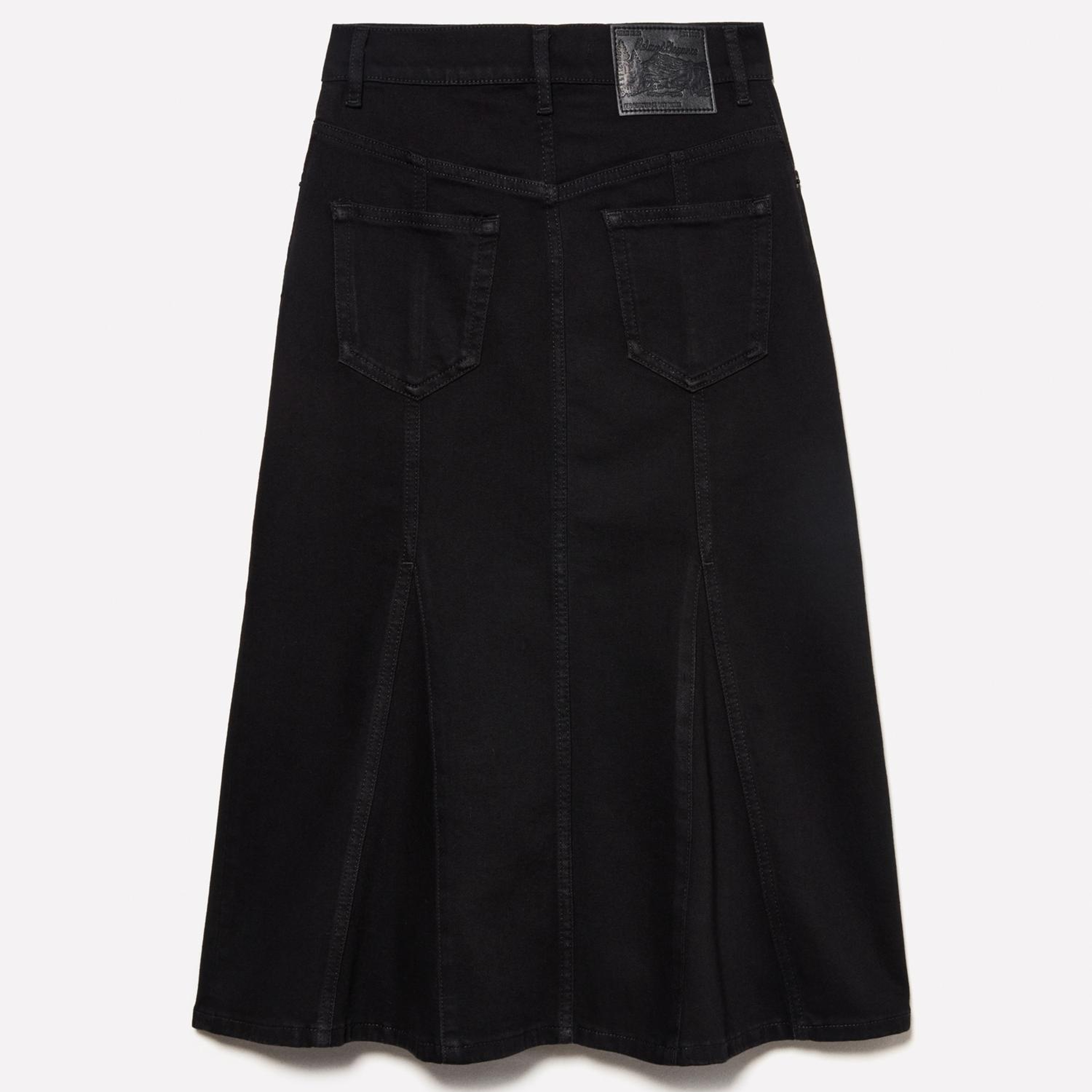 Kadın Siyah Pamuklu Düğmeli Kloş Yüksek Bel Midi Denim Etek