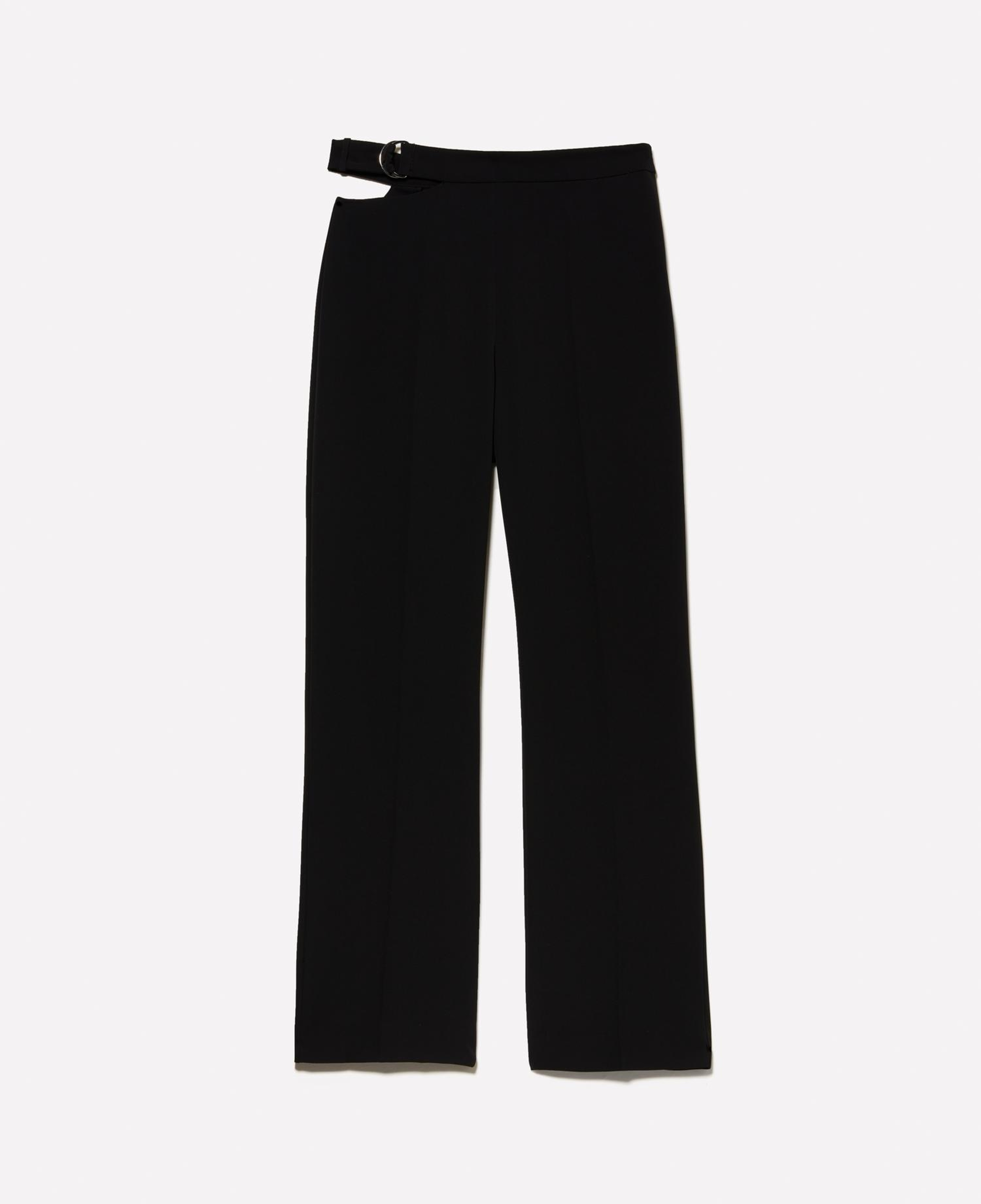 Kadın Siyah Beli Zincir Detaylı Dökümlü Pantolon