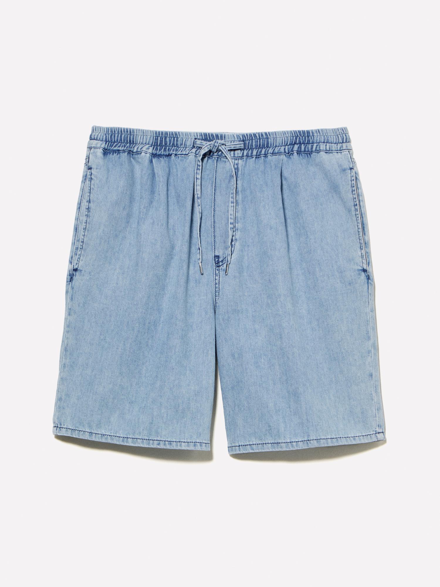Erkek Açık Denim %100 Pamuk Büzgü İpli Normal Bel Denim Şort