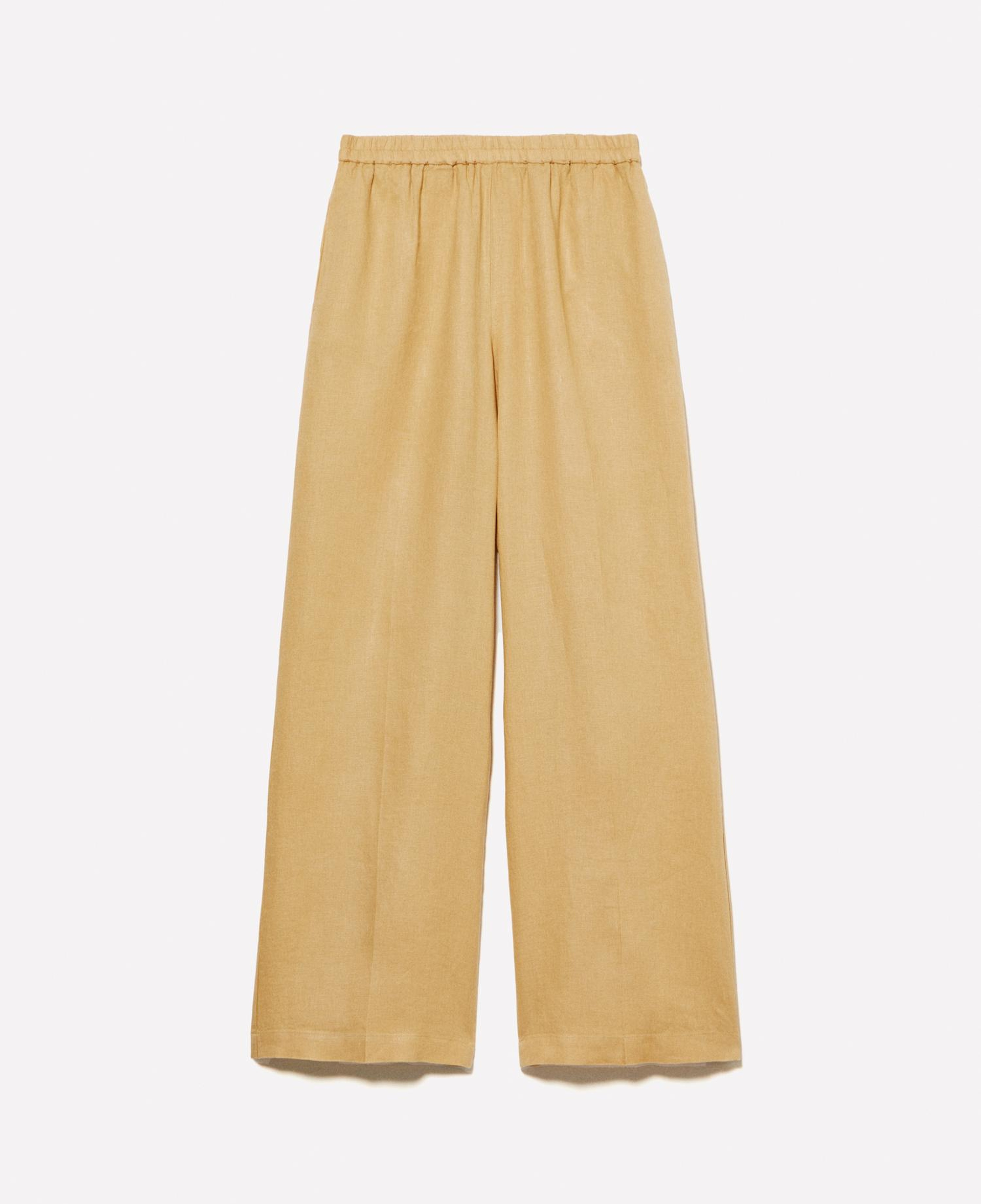 Kadın Kese Kağıdı %100 Keten Beli Lastikli Önü Pileli Geniş Paça Pantolon