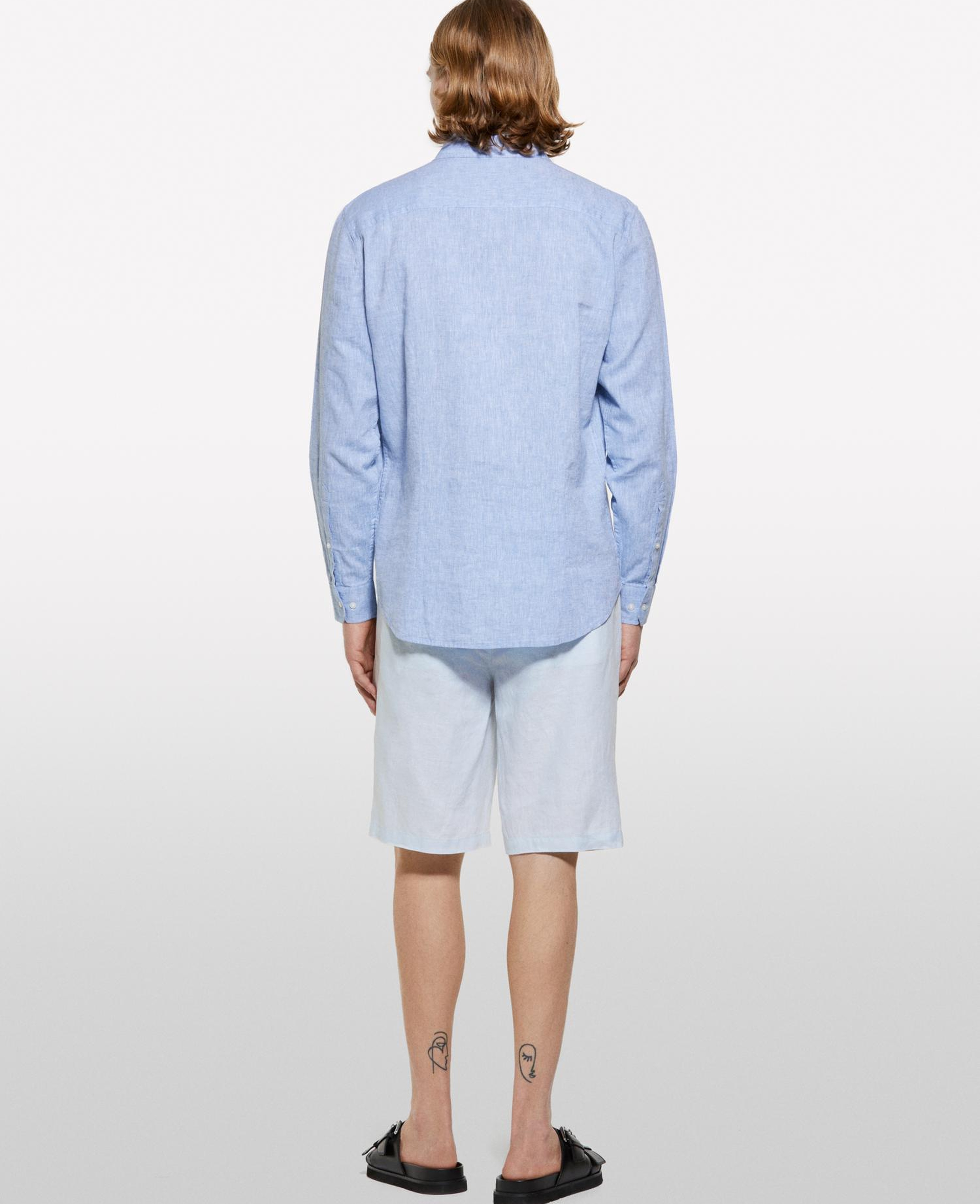 Erkek Buz Mavisi %100 Keten Slim Fit Bermuda Şort