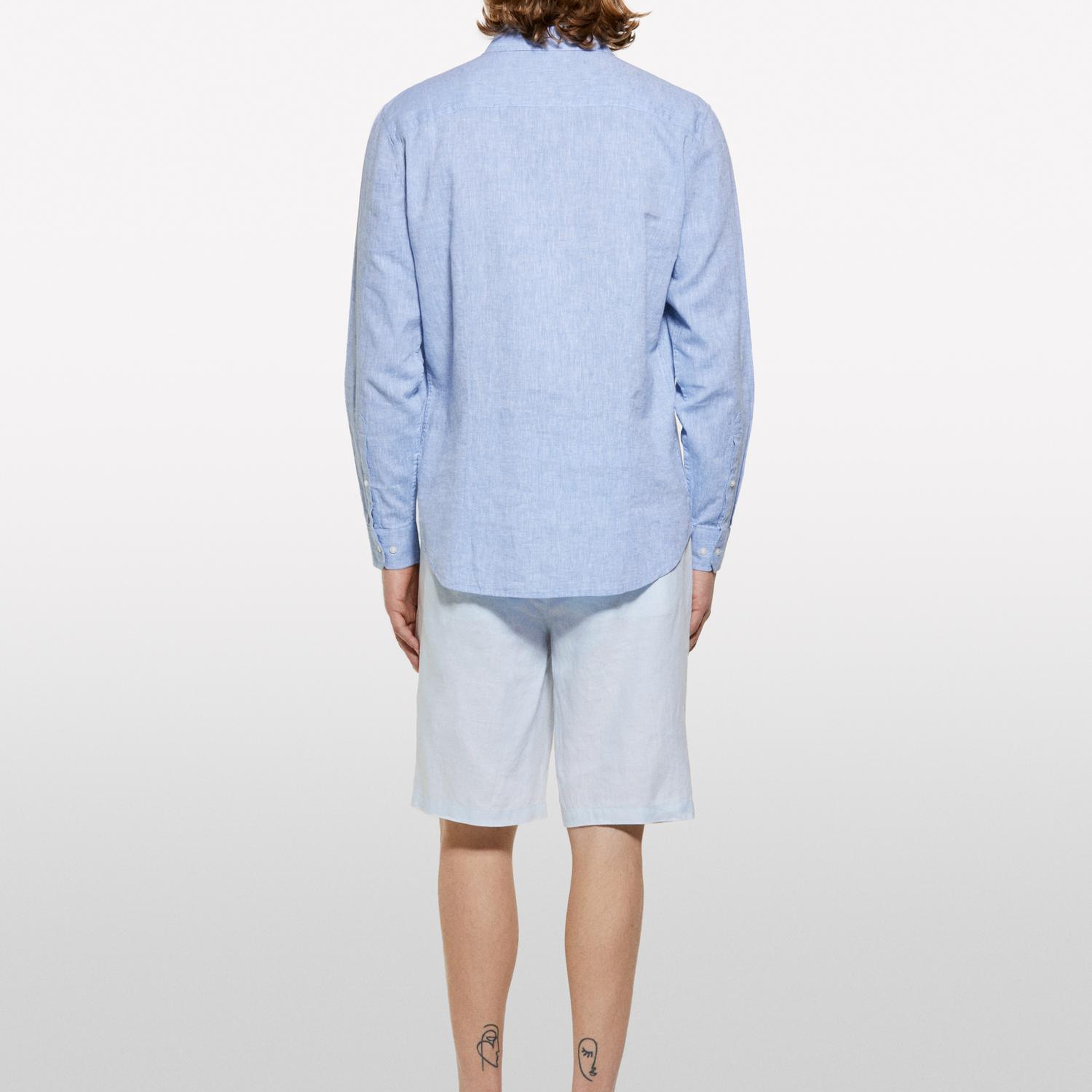 Erkek Buz Mavisi %100 Keten Slim Fit Bermuda Şort
