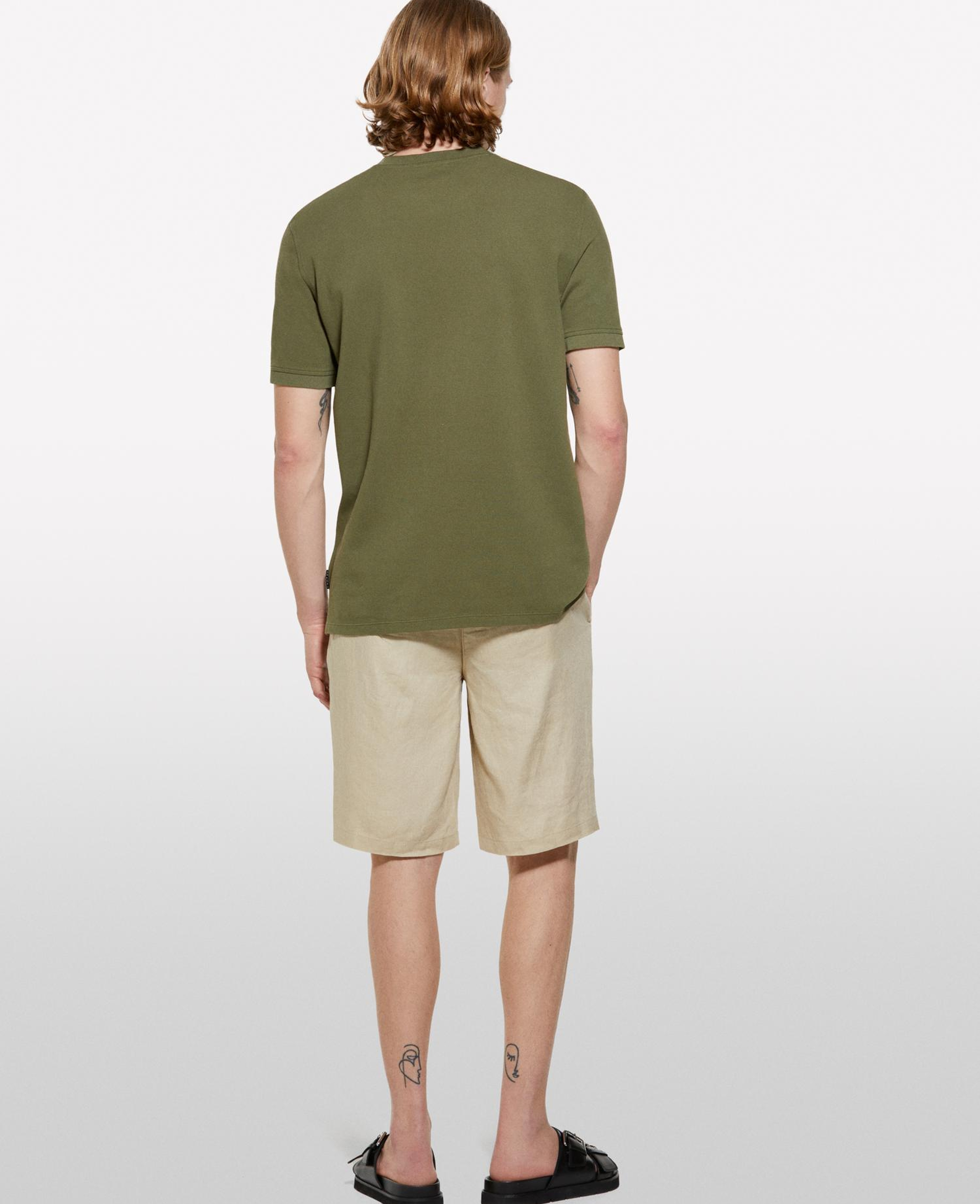 Erkek Bej %100 Keten Slim Fit Bermuda Şort