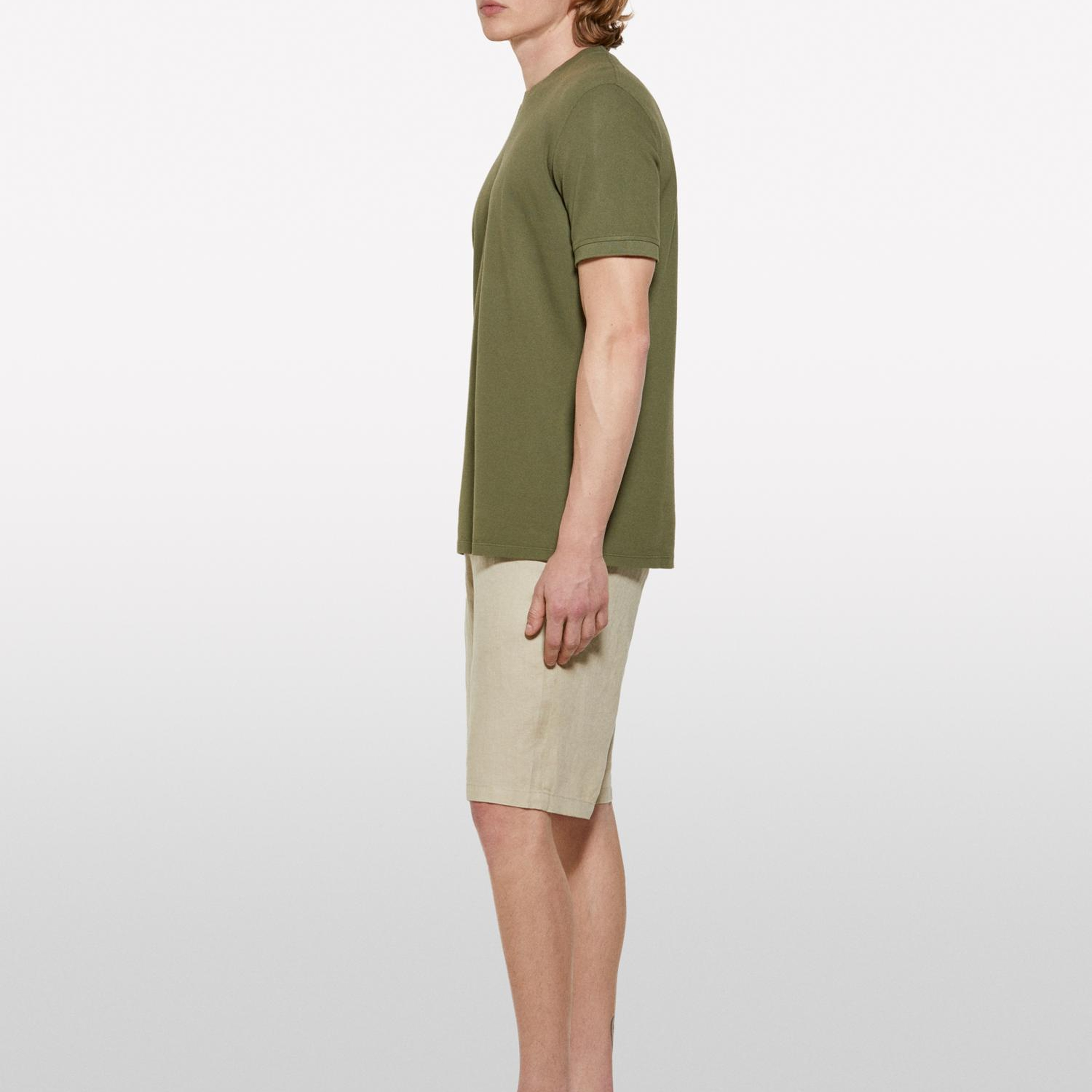 Erkek Bej %100 Keten Slim Fit Bermuda Şort