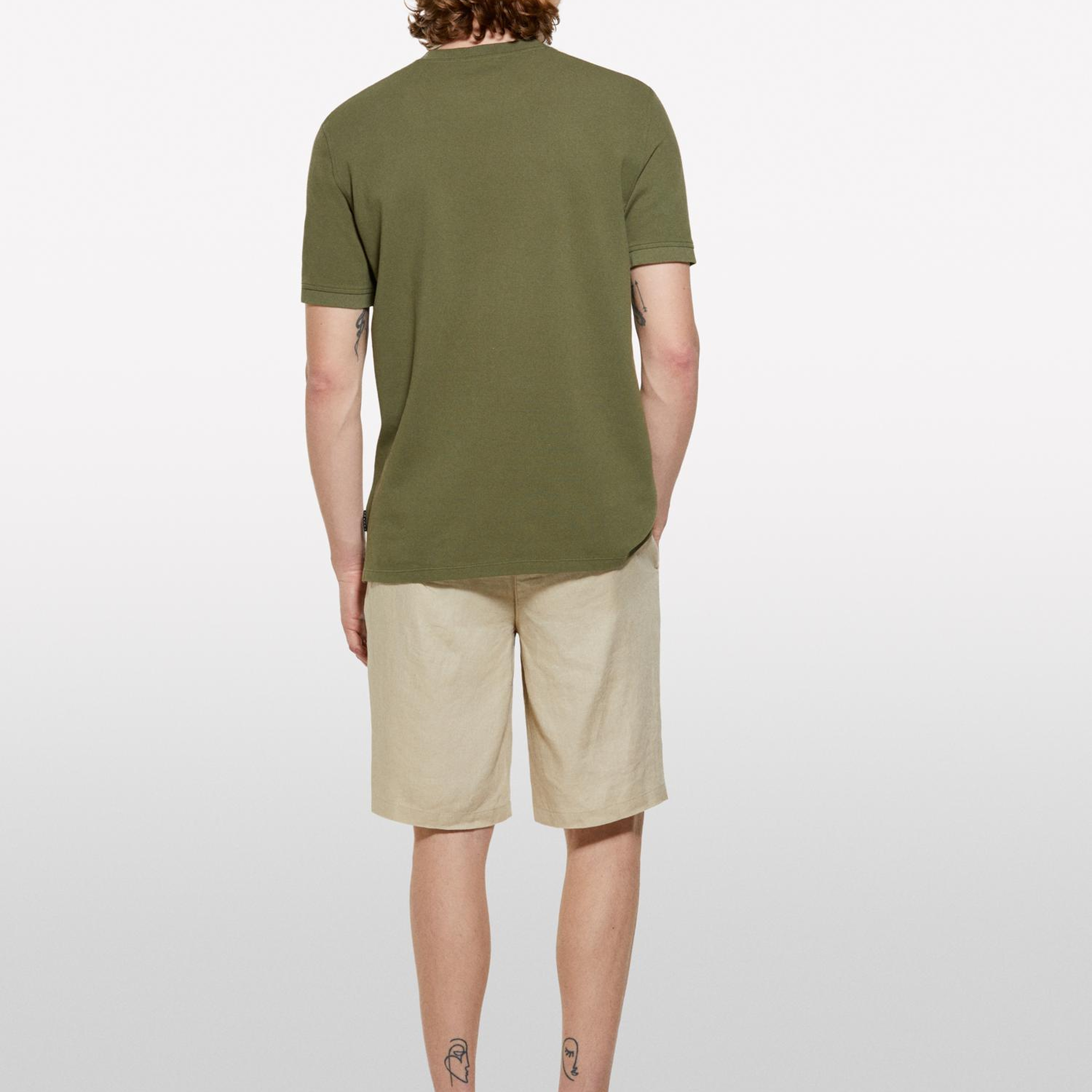Erkek Bej %100 Keten Slim Fit Bermuda Şort