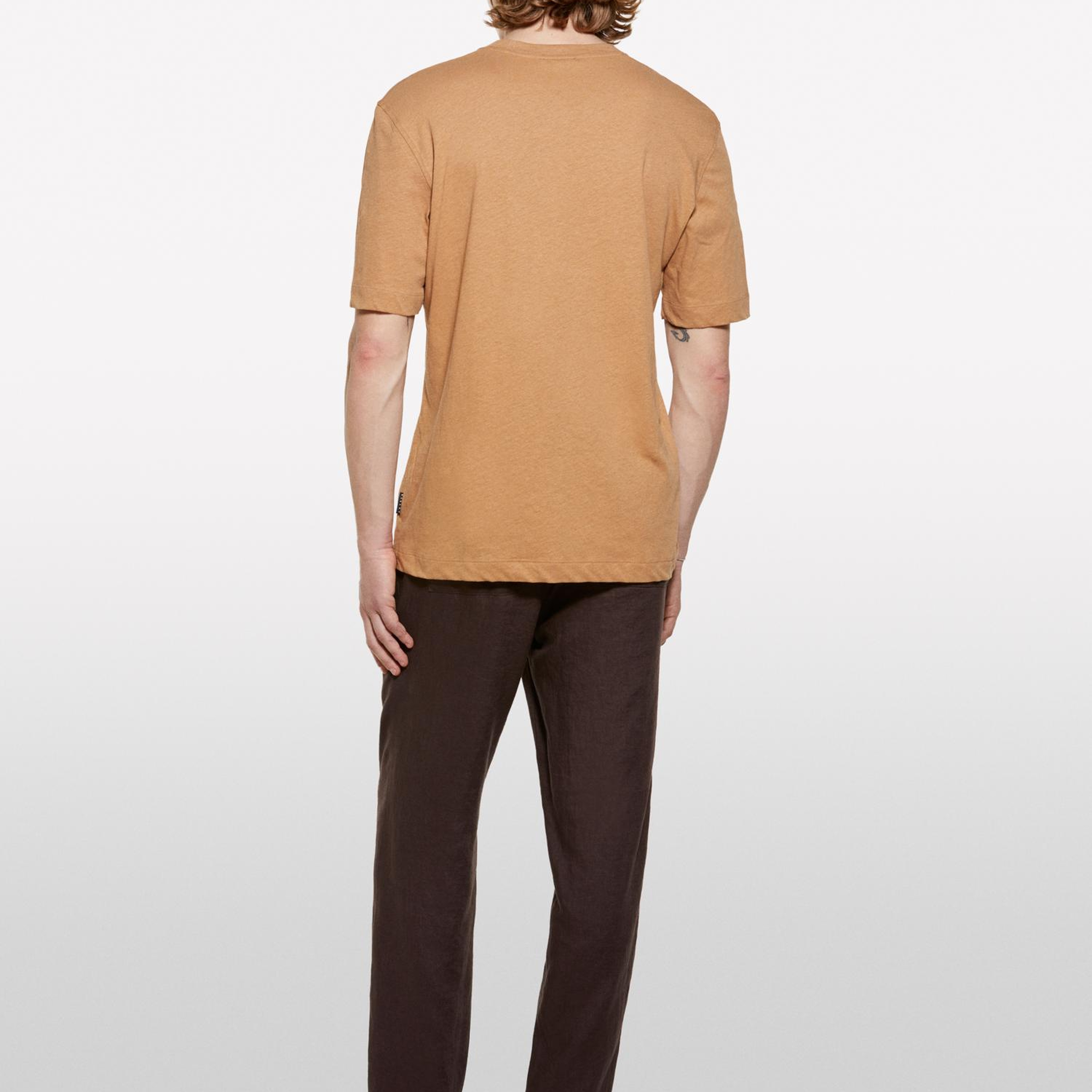 Erkek Koyu kahverengi %100 Keten Beli Büzgülü İpli Slim Fit Pantolon