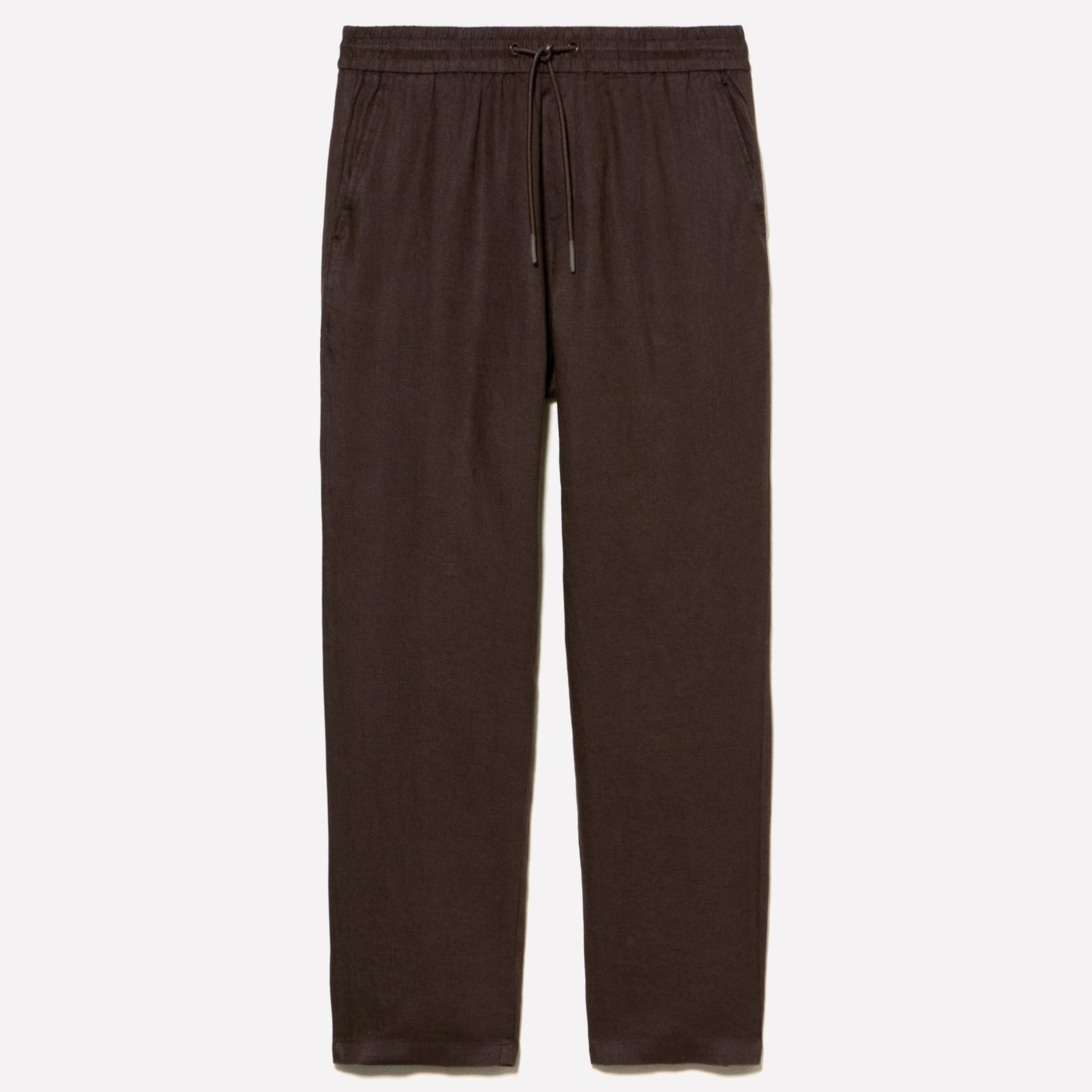 Erkek Koyu kahverengi %100 Keten Beli Büzgülü İpli Slim Fit Pantolon