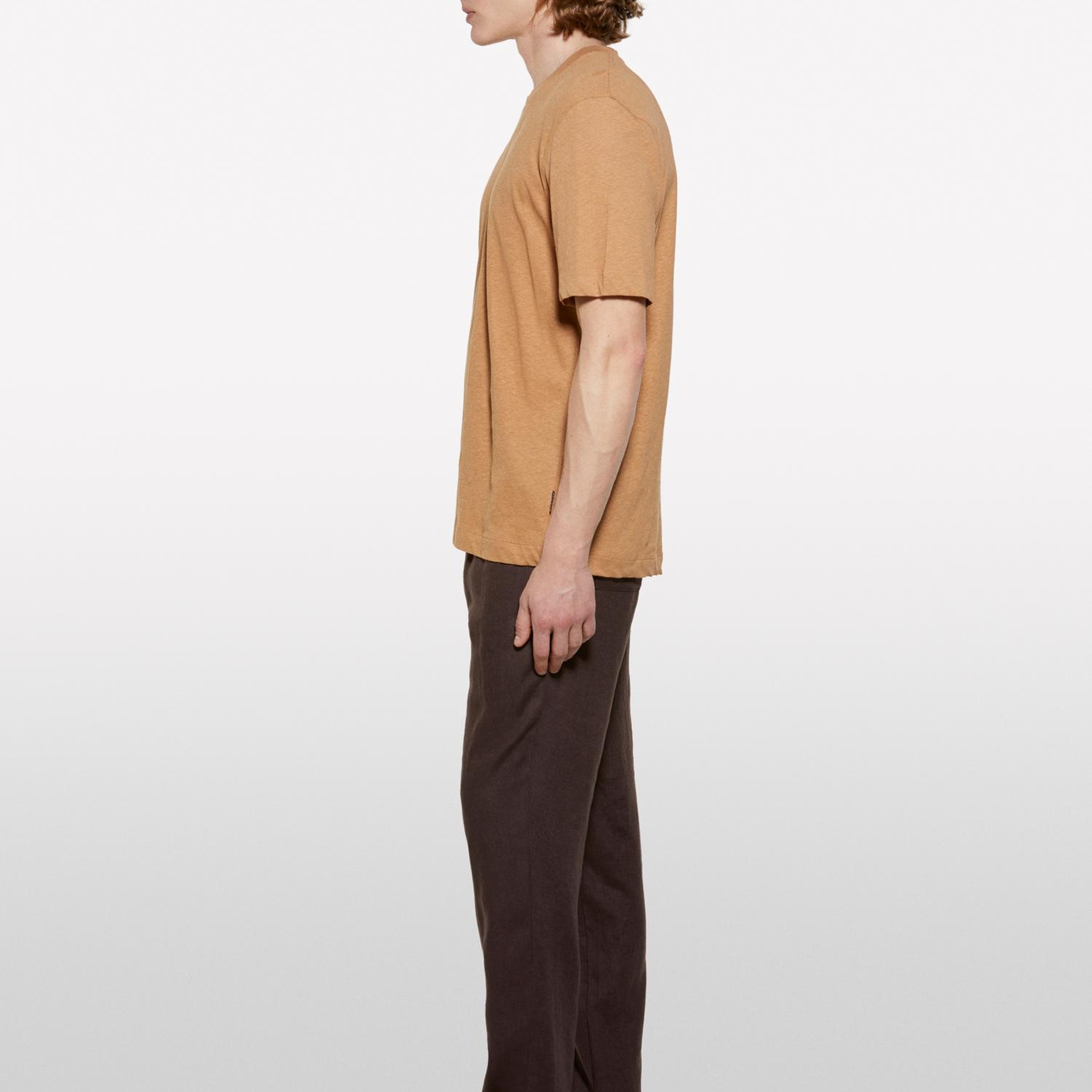 Erkek Koyu kahverengi %100 Keten Beli Büzgülü İpli Slim Fit Pantolon