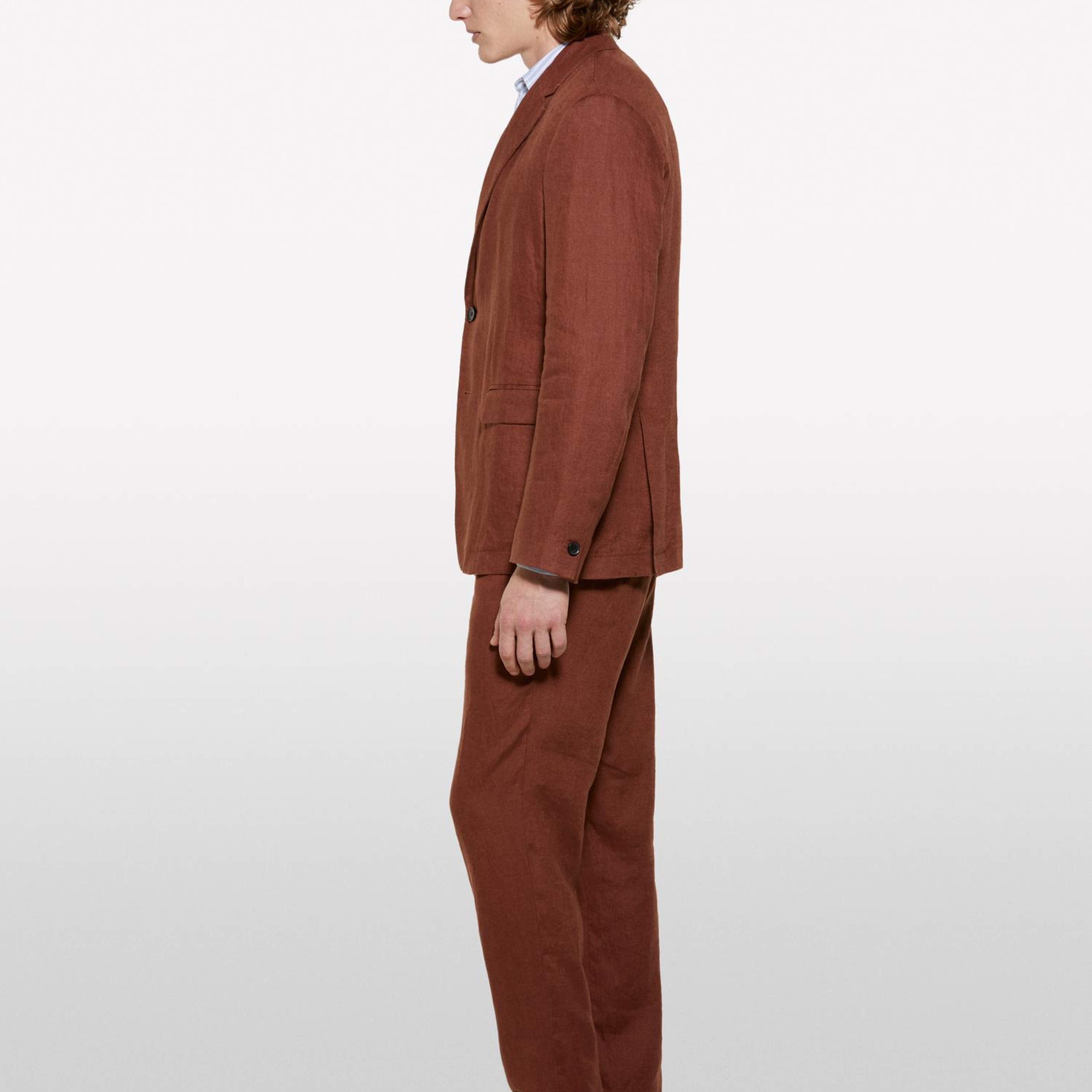 Erkek Kahverengi %100 Keten Slim Comfort Fit Pantolon