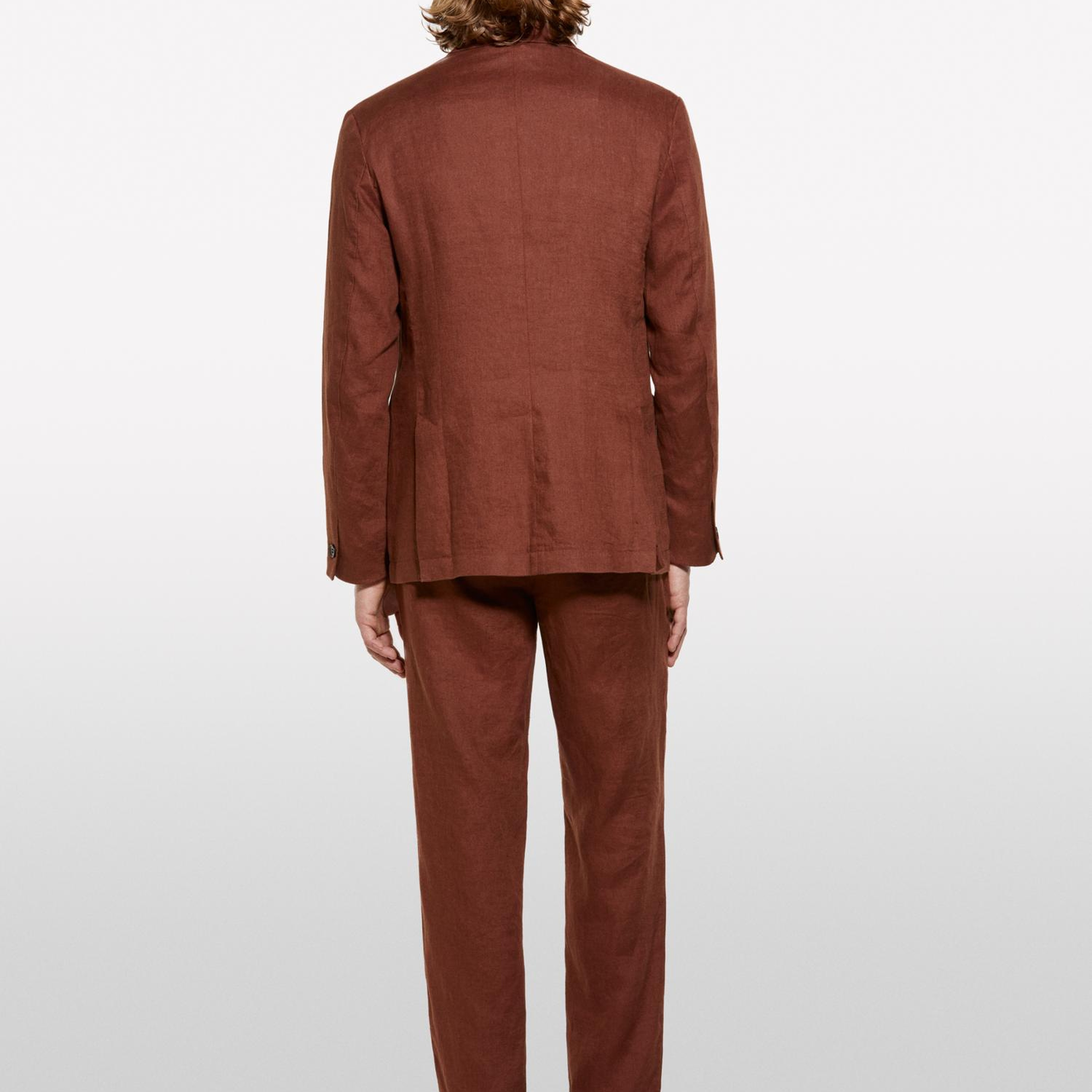 Erkek Kahverengi %100 Keten Slim Comfort Fit Pantolon
