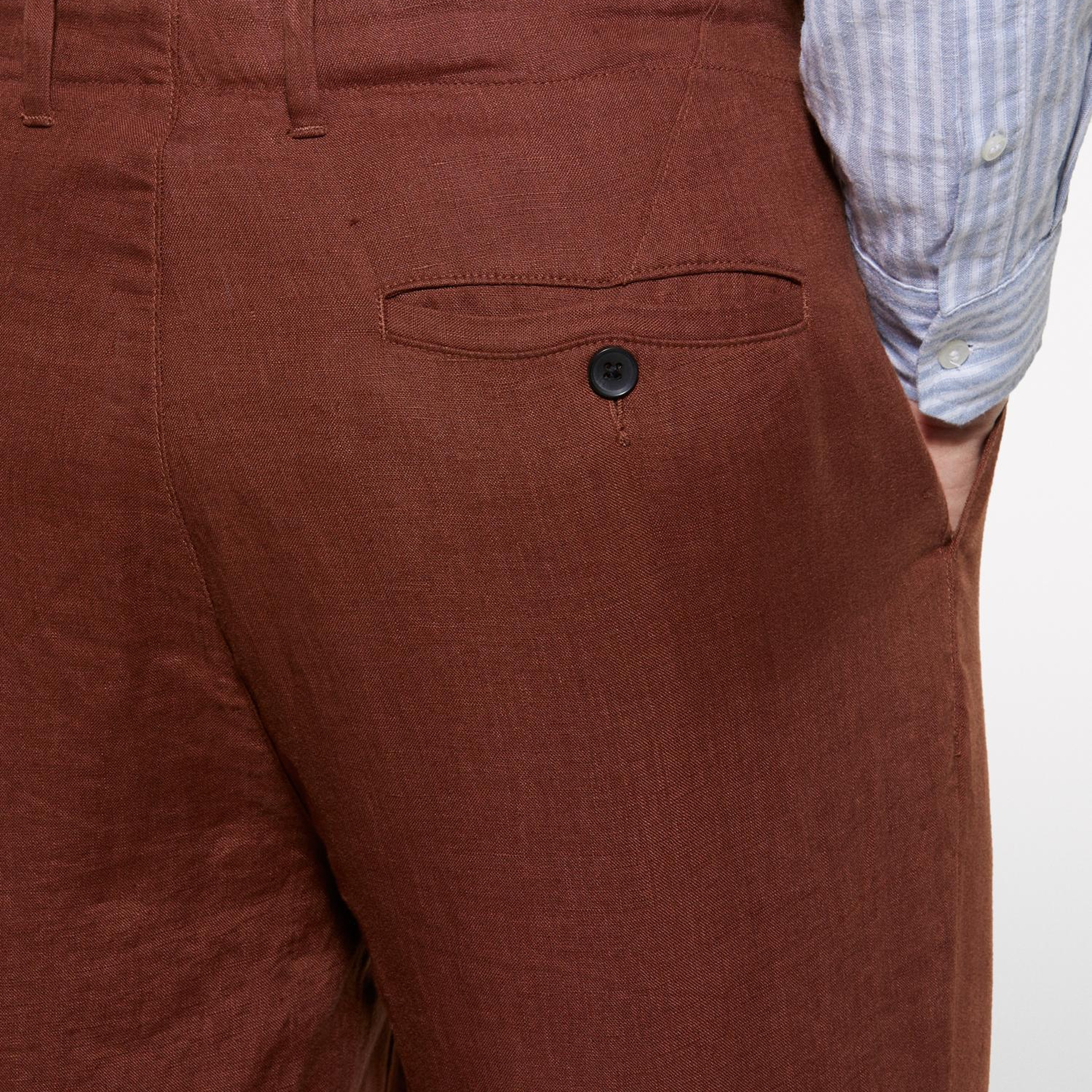 Erkek Kahverengi %100 Keten Slim Comfort Fit Pantolon