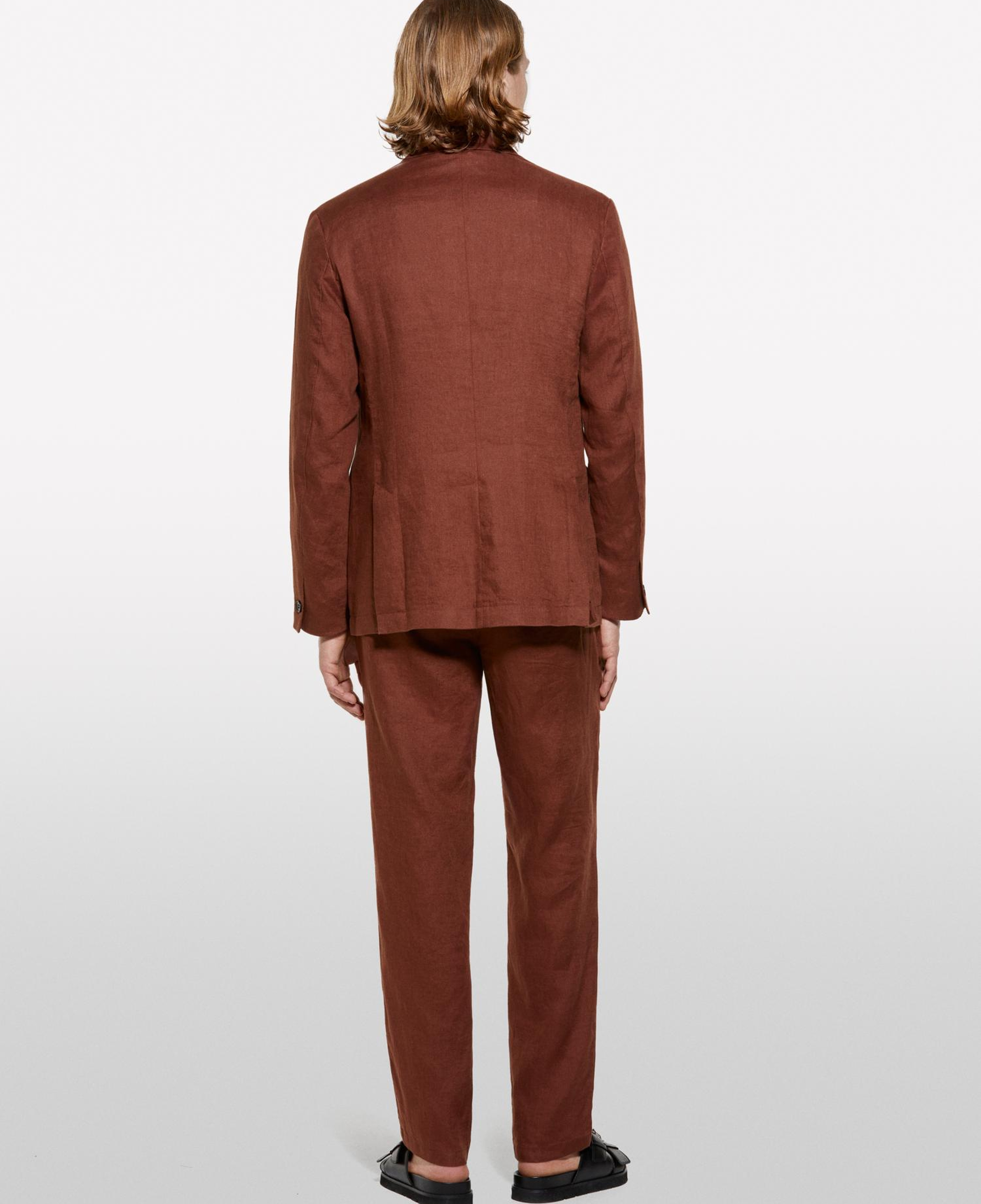 Erkek Kahverengi %100 Keten Slim Comfort Fit Pantolon