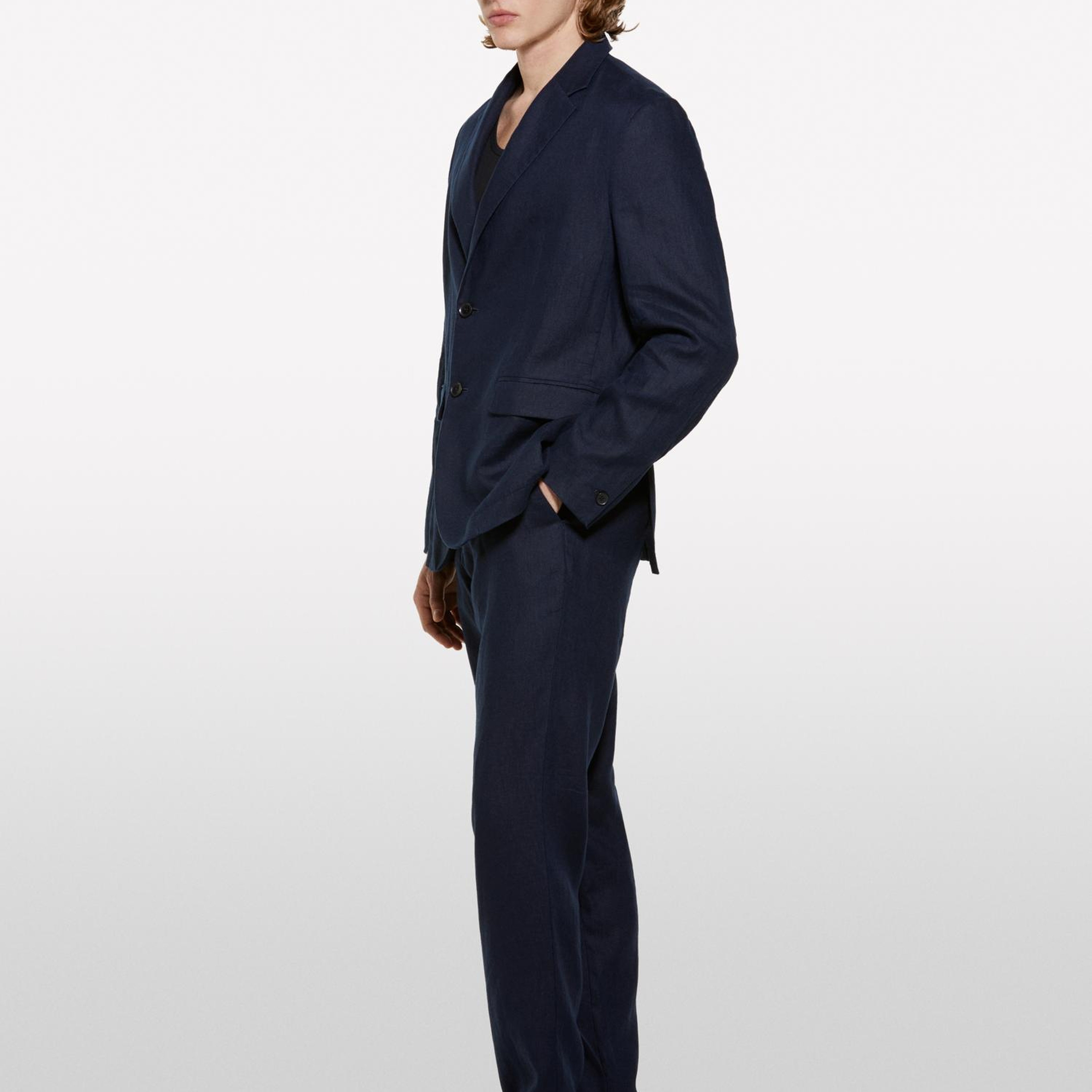 Erkek Koyu Lacivert %100 Keten Slim Comfort Fit Pantolon