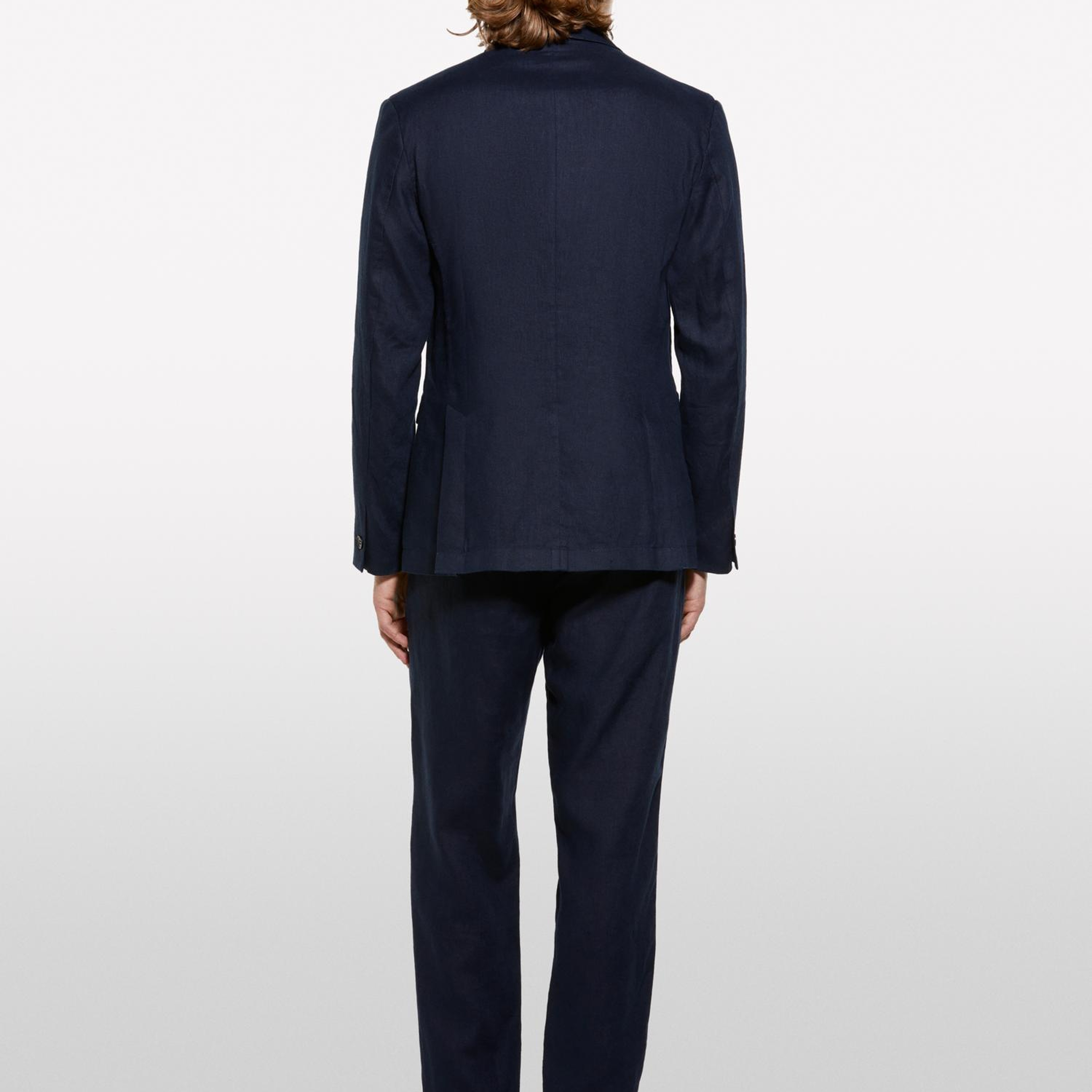 Erkek Koyu Lacivert %100 Keten Slim Comfort Fit Pantolon