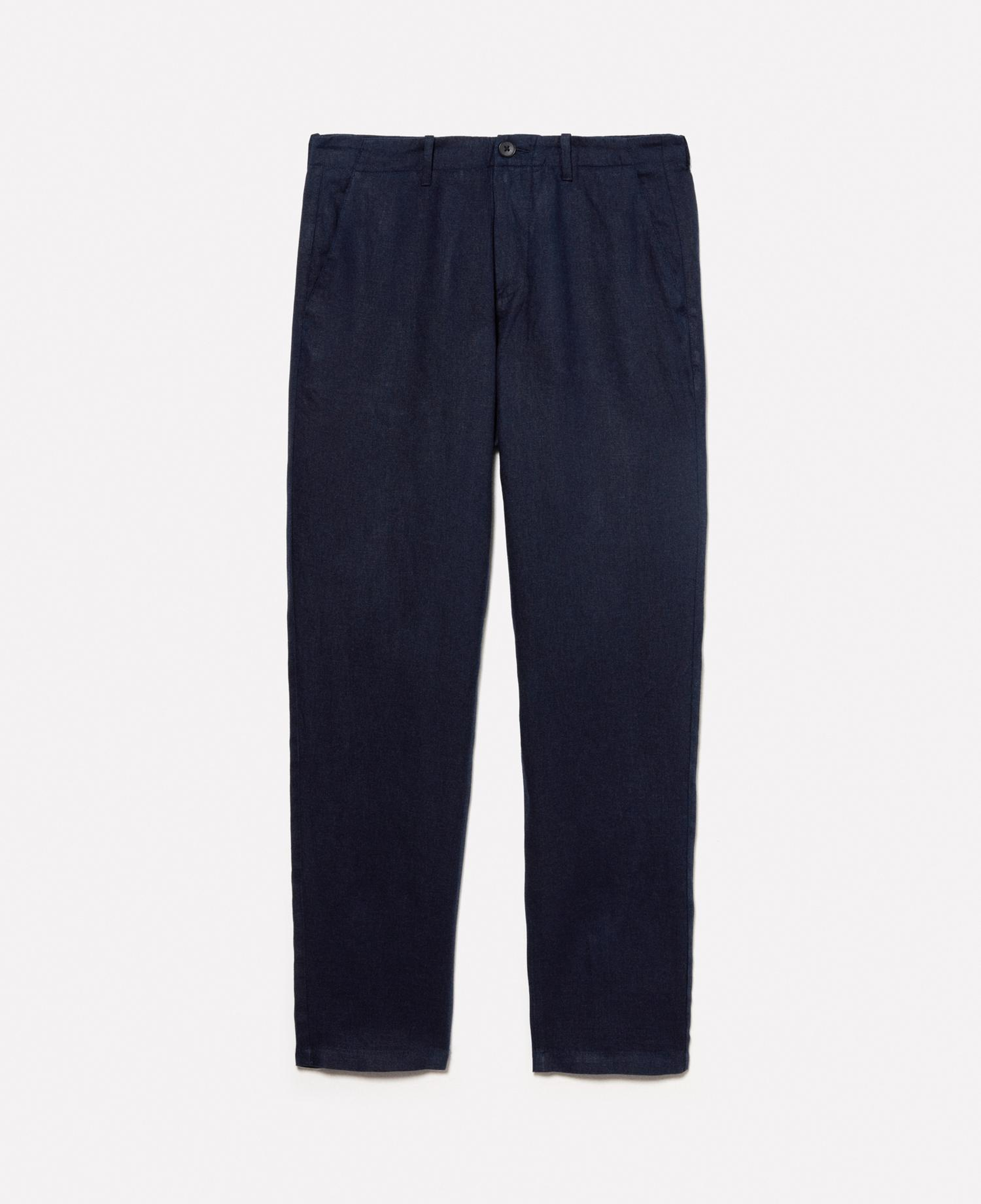 Erkek Koyu Lacivert %100 Keten Slim Comfort Fit Pantolon
