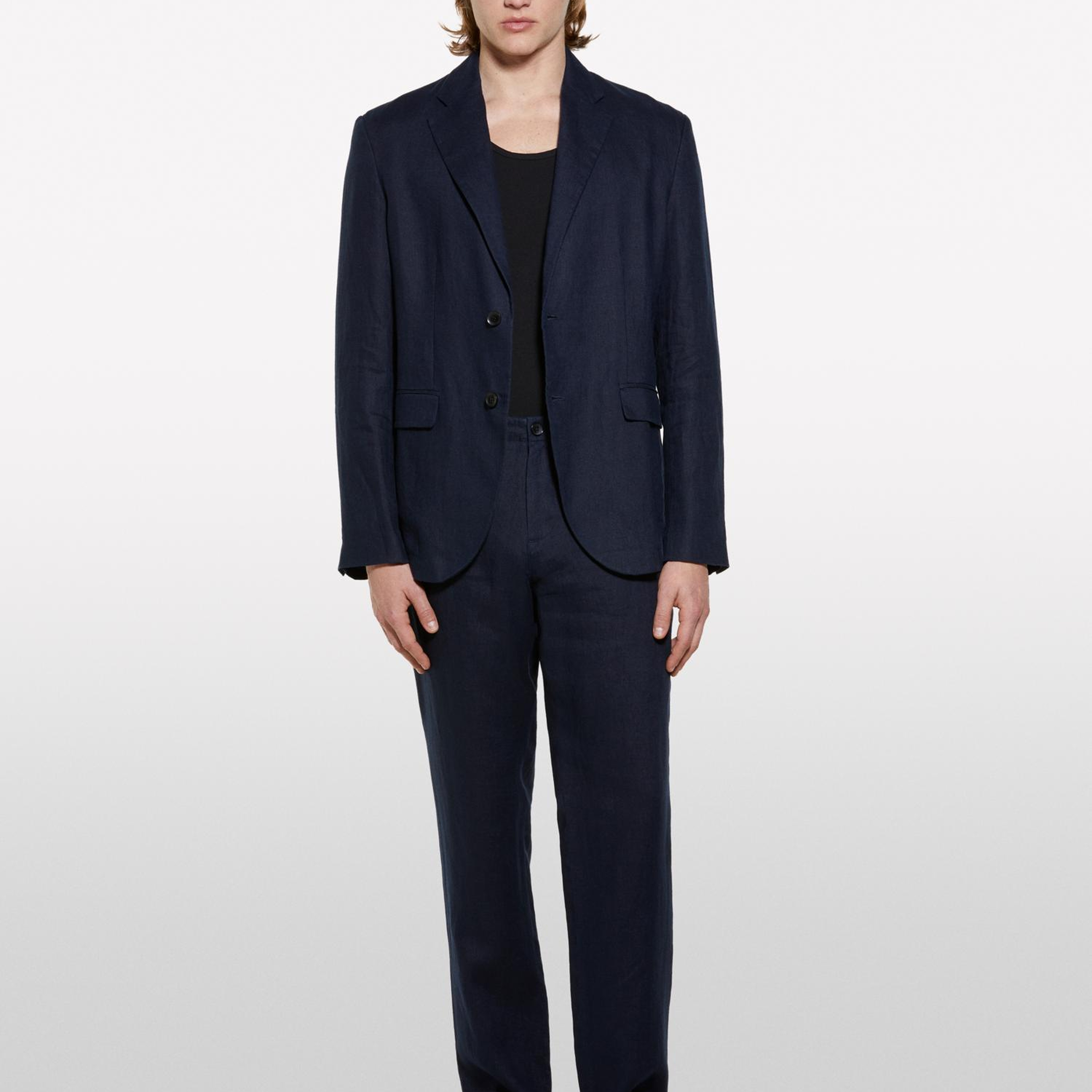 Erkek Koyu Lacivert %100 Keten Slim Comfort Fit Pantolon