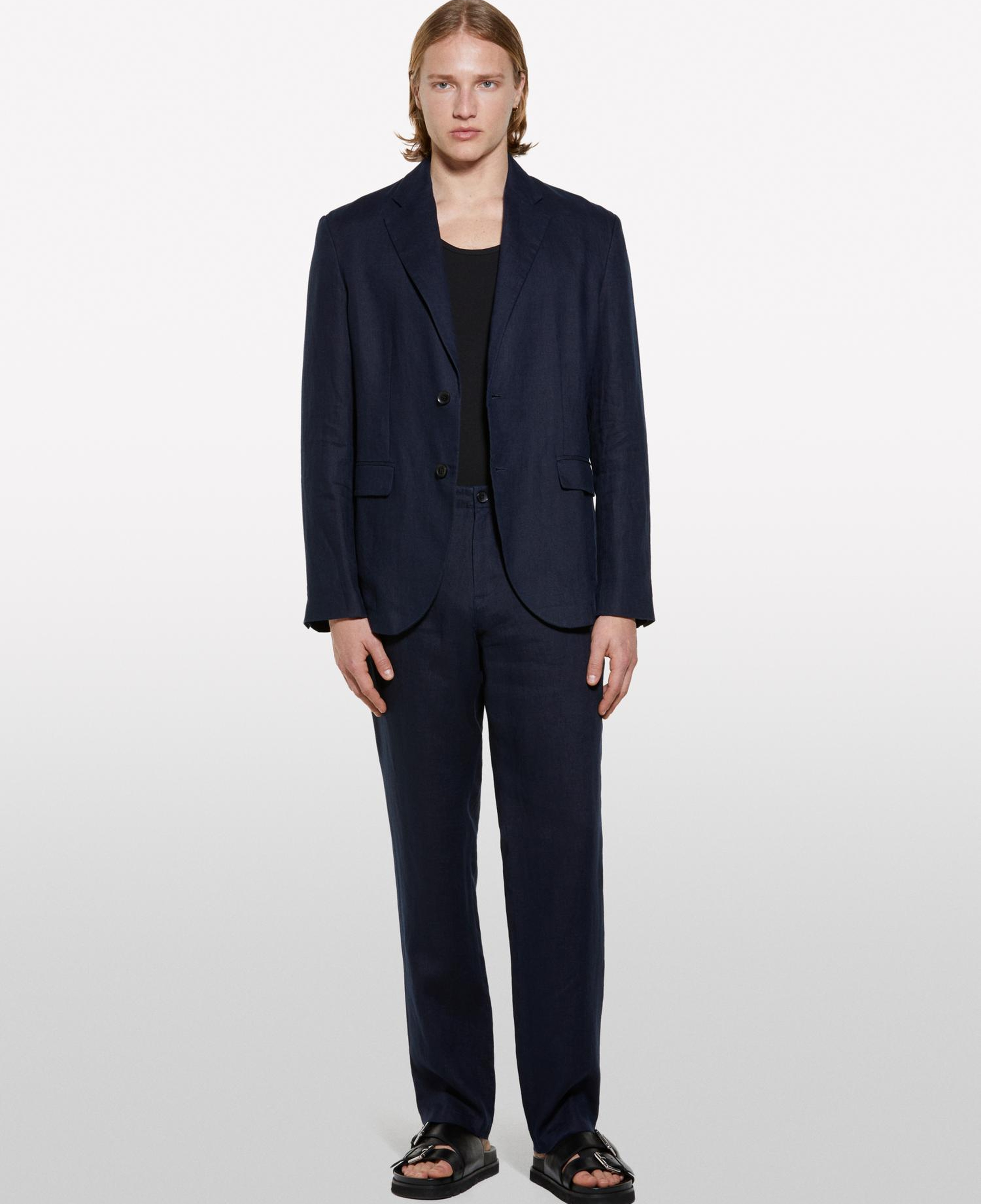 Erkek Koyu Lacivert %100 Keten Slim Comfort Fit Pantolon