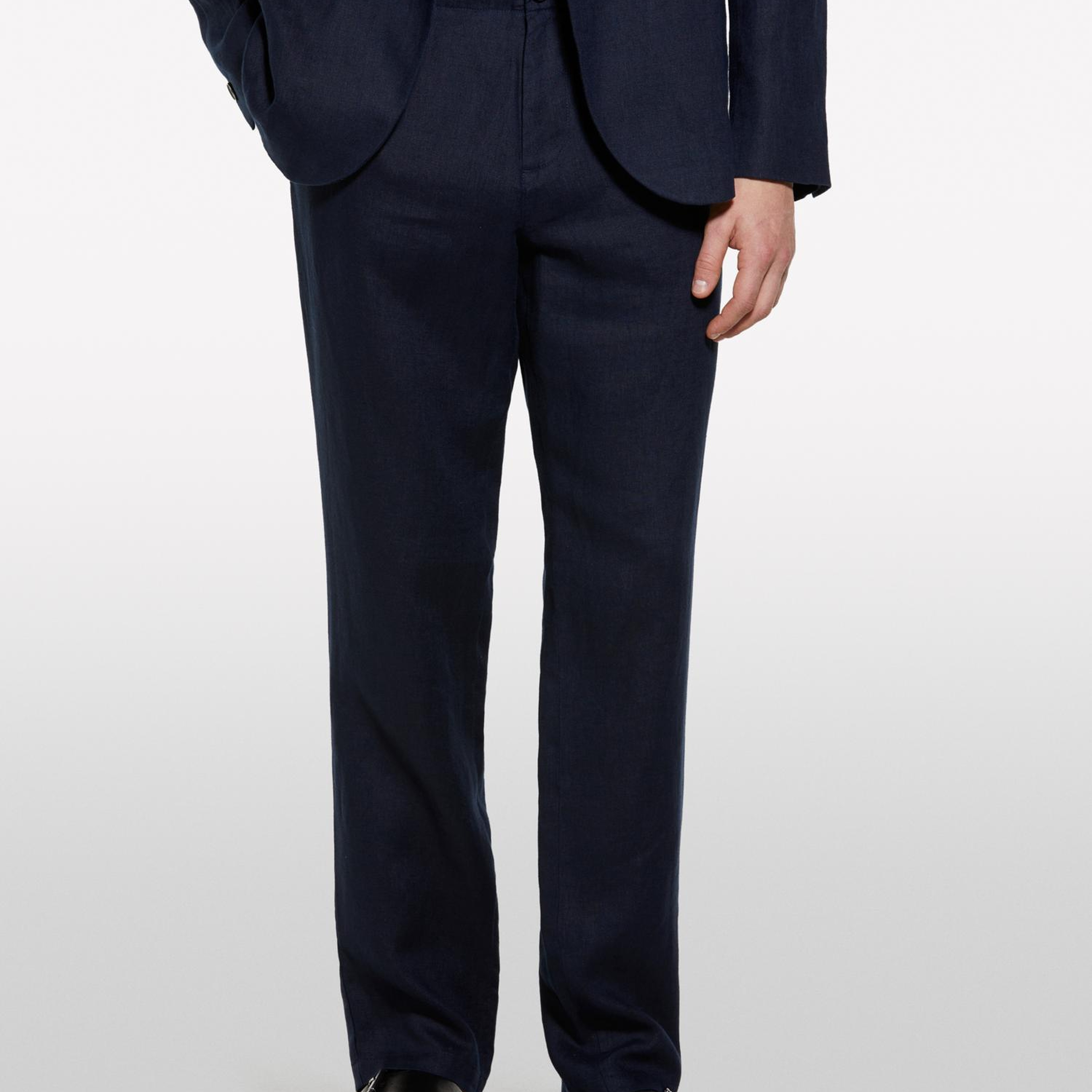 Erkek Koyu Lacivert %100 Keten Slim Comfort Fit Pantolon