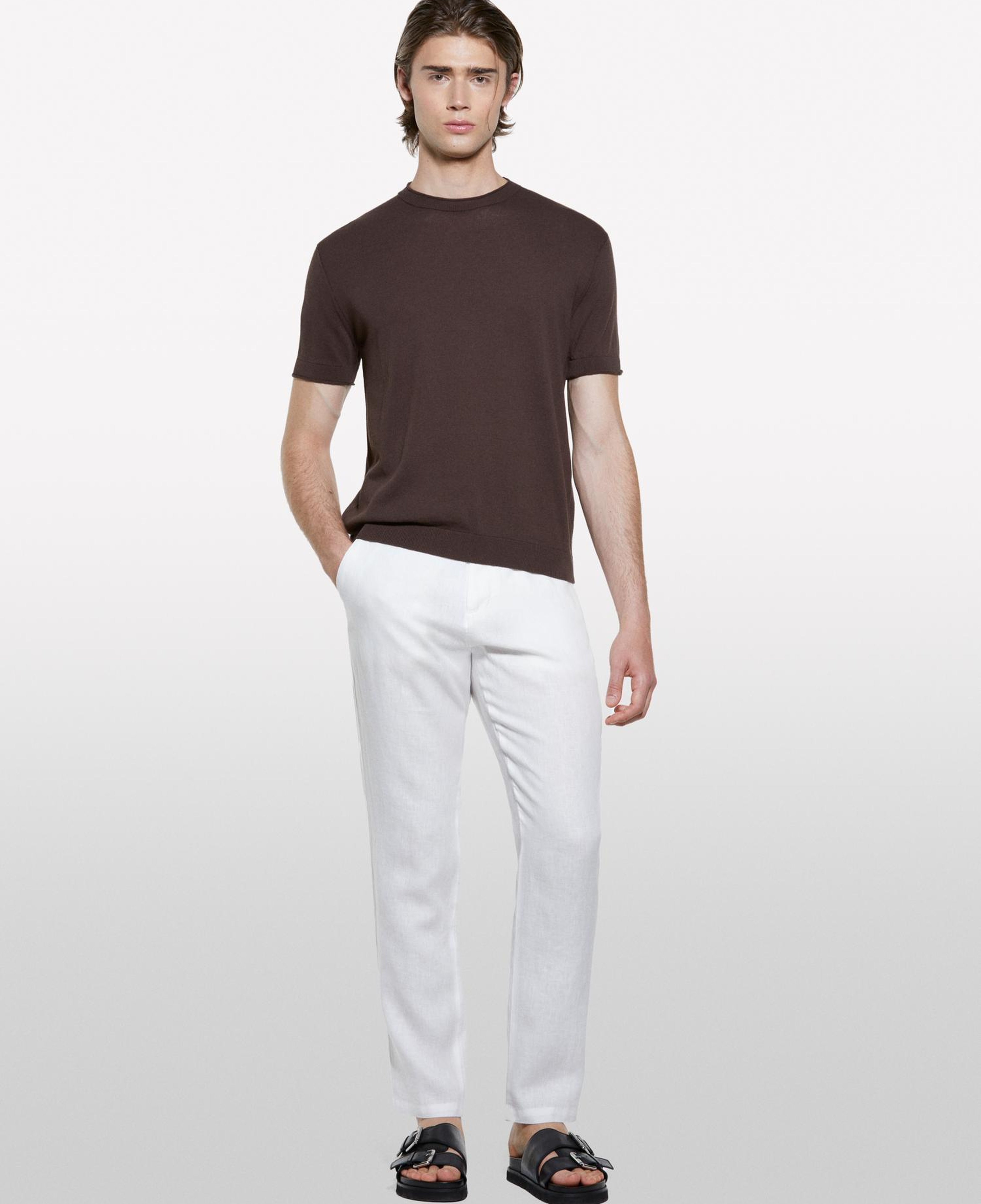 Erkek Kırık Beyaz %100 Keten Slim Comfort Fit Pantolon