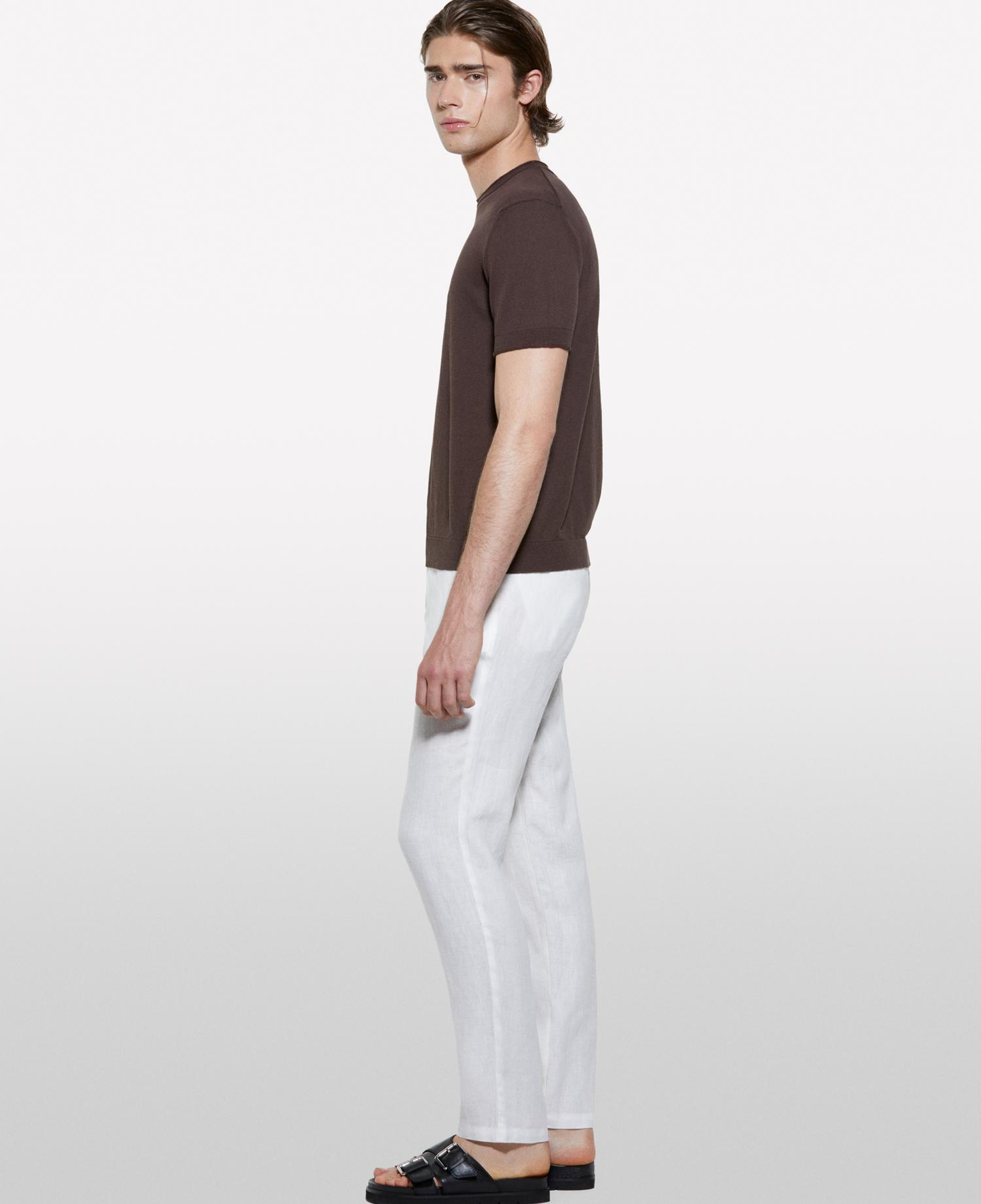 Erkek Kırık Beyaz %100 Keten Slim Comfort Fit Pantolon