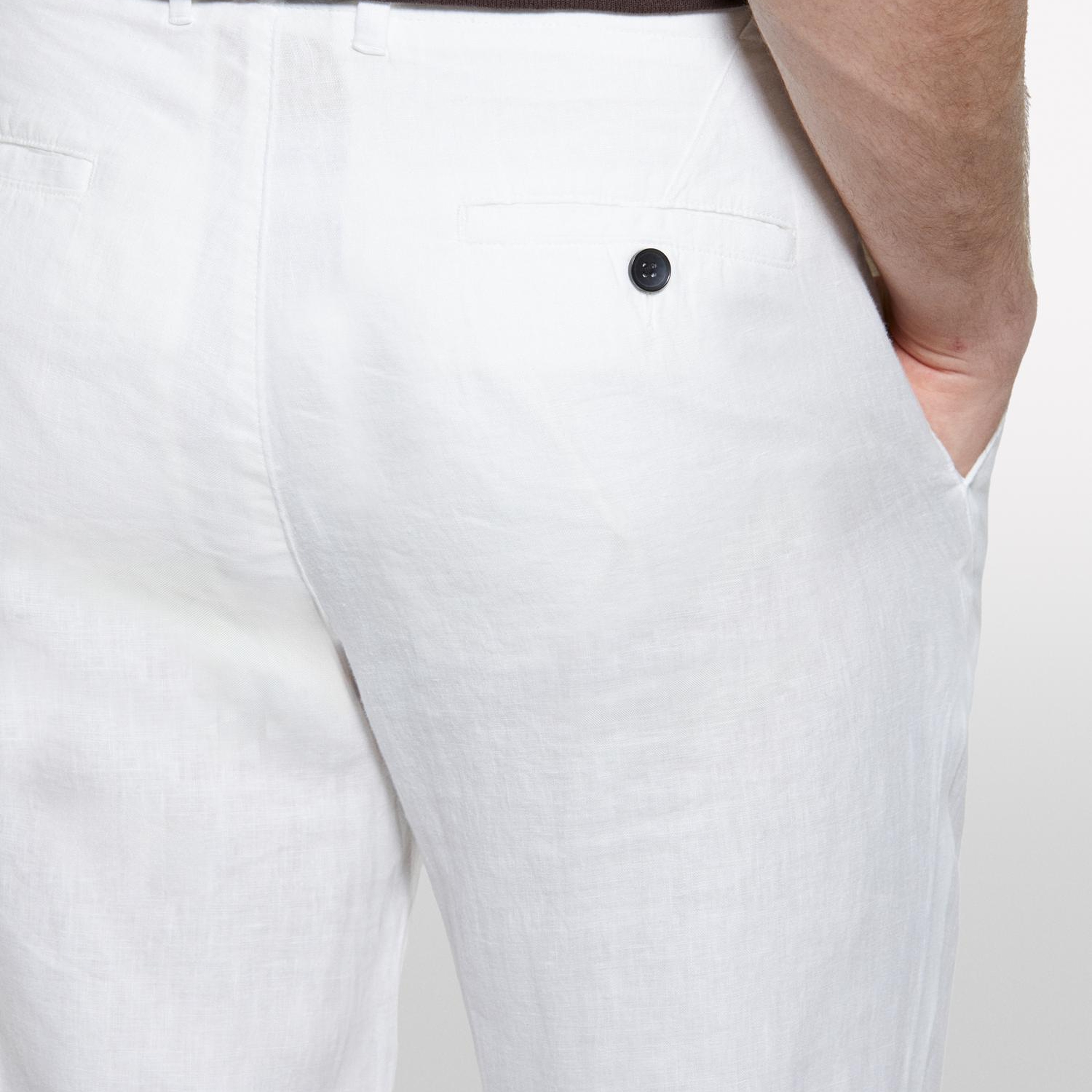Erkek Kırık Beyaz %100 Keten Slim Comfort Fit Pantolon