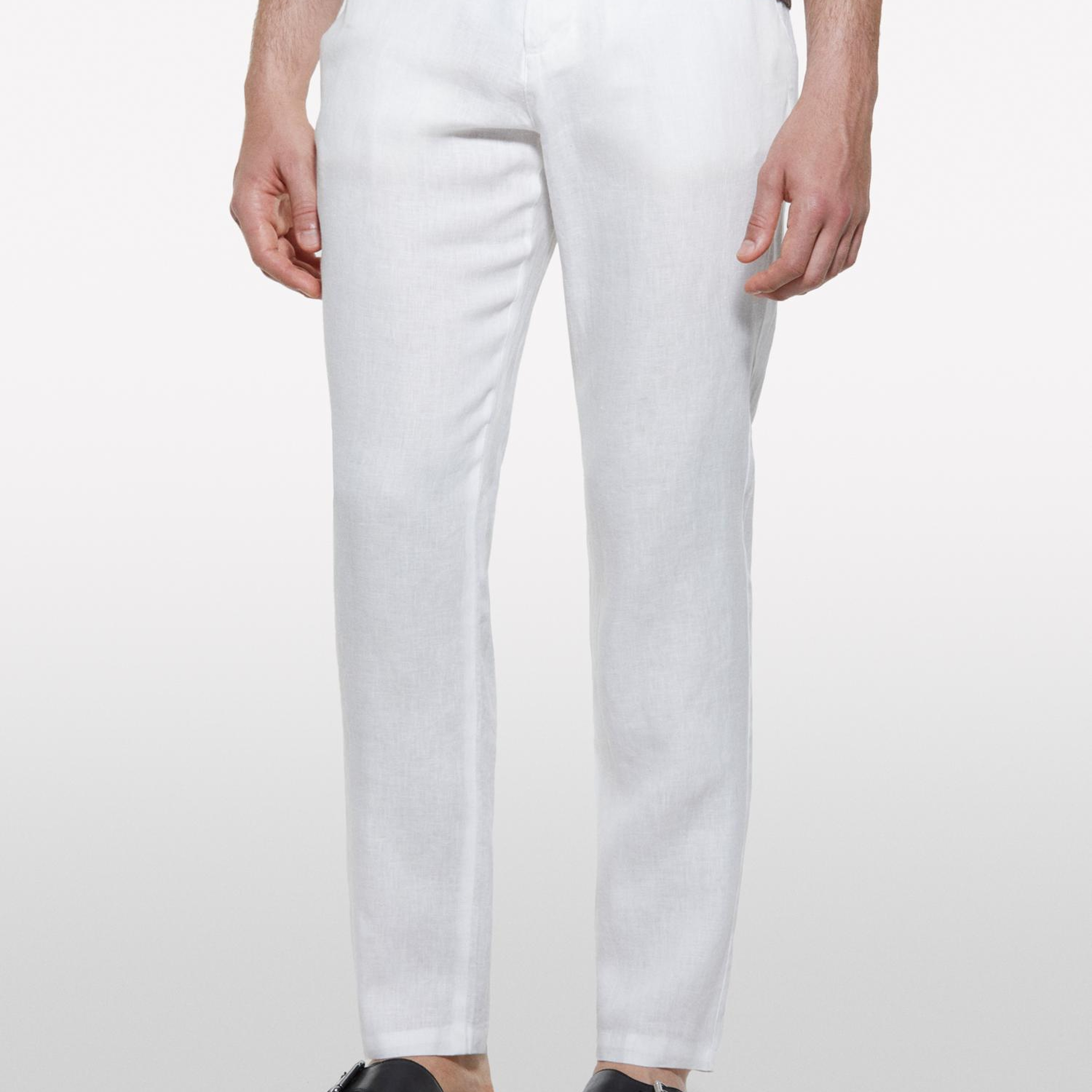 Erkek Kırık Beyaz %100 Keten Slim Comfort Fit Pantolon