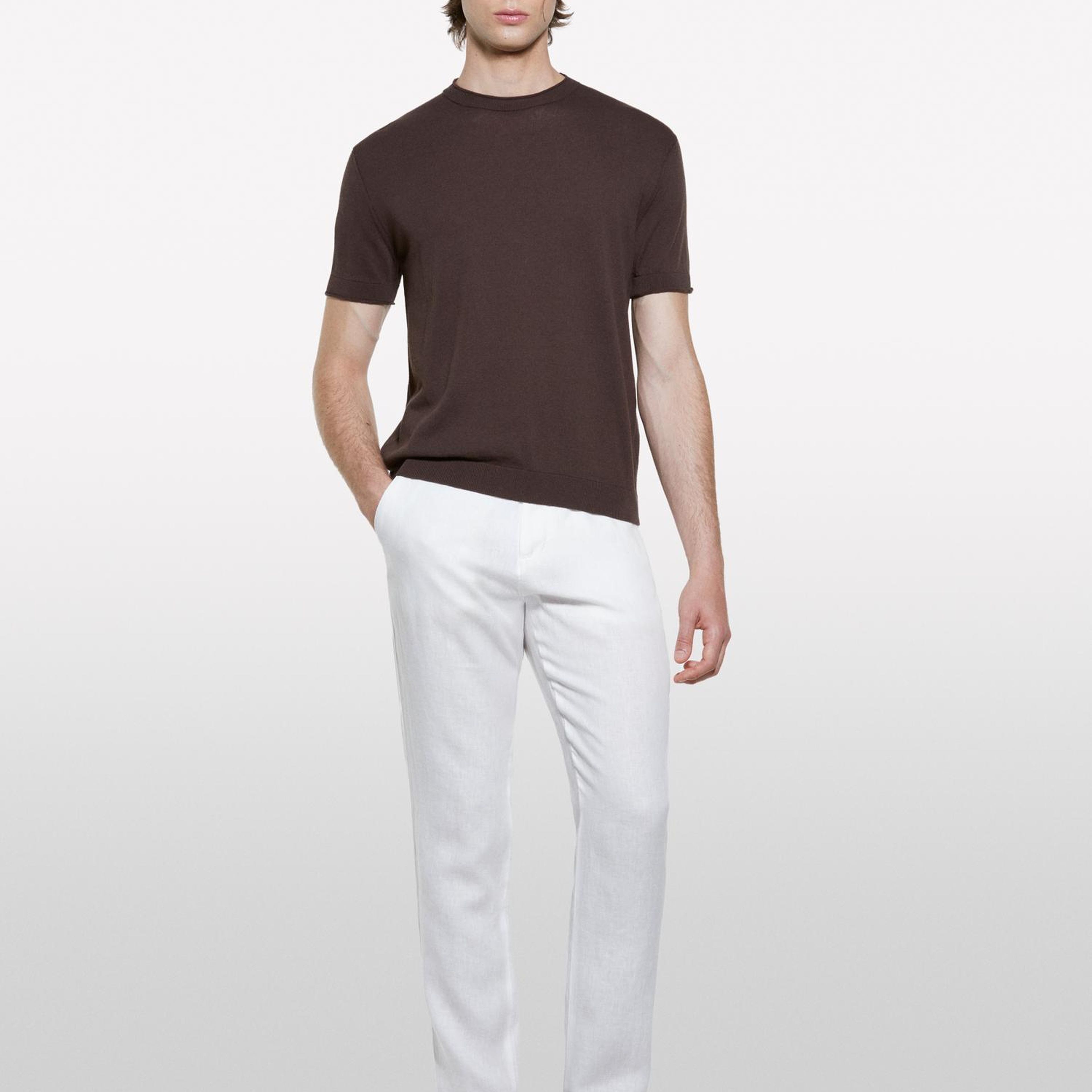 Erkek Kırık Beyaz %100 Keten Slim Comfort Fit Pantolon