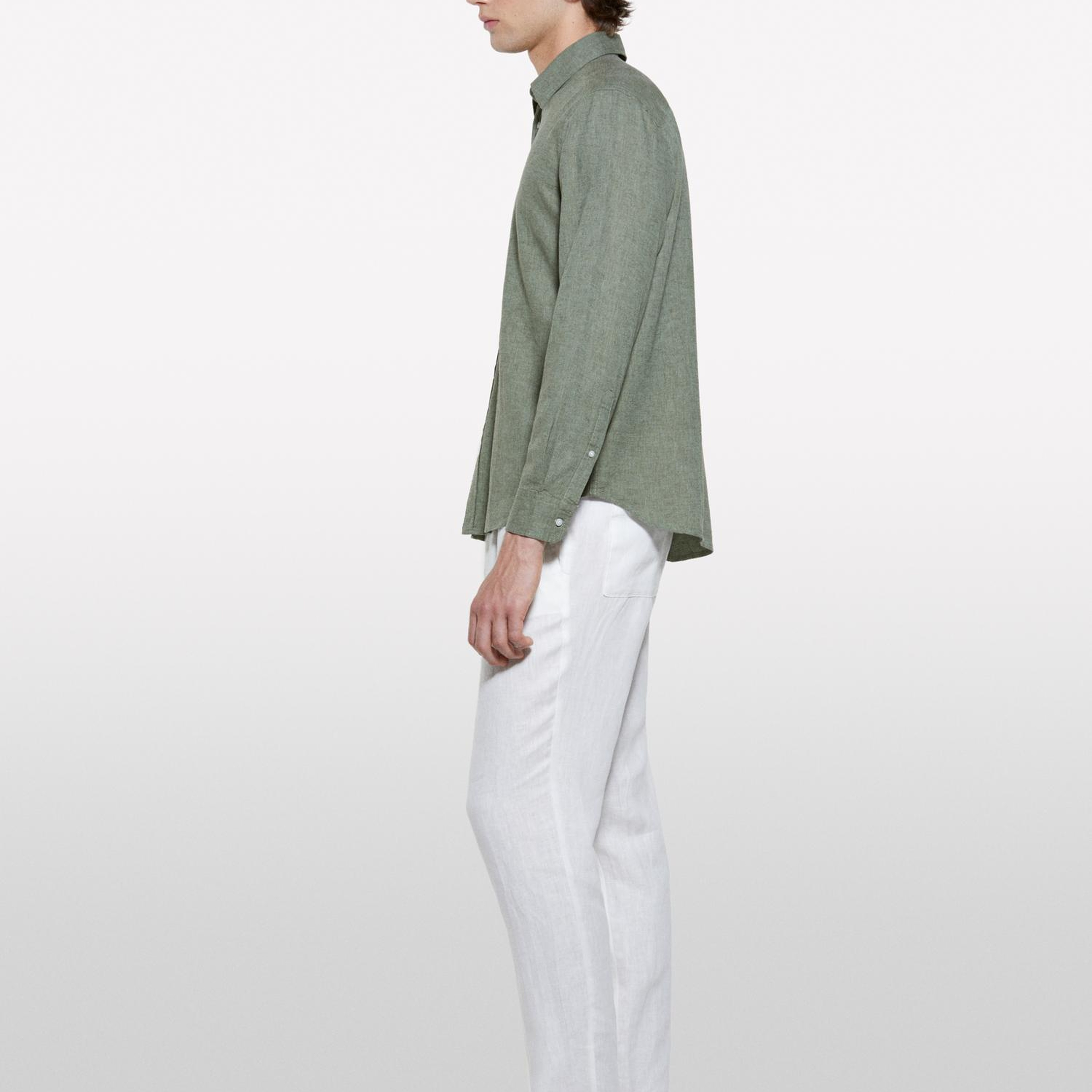 Erkek Kırık Beyaz %100 Keten Beli Büzgülü İpli Slim Fit Pantolon