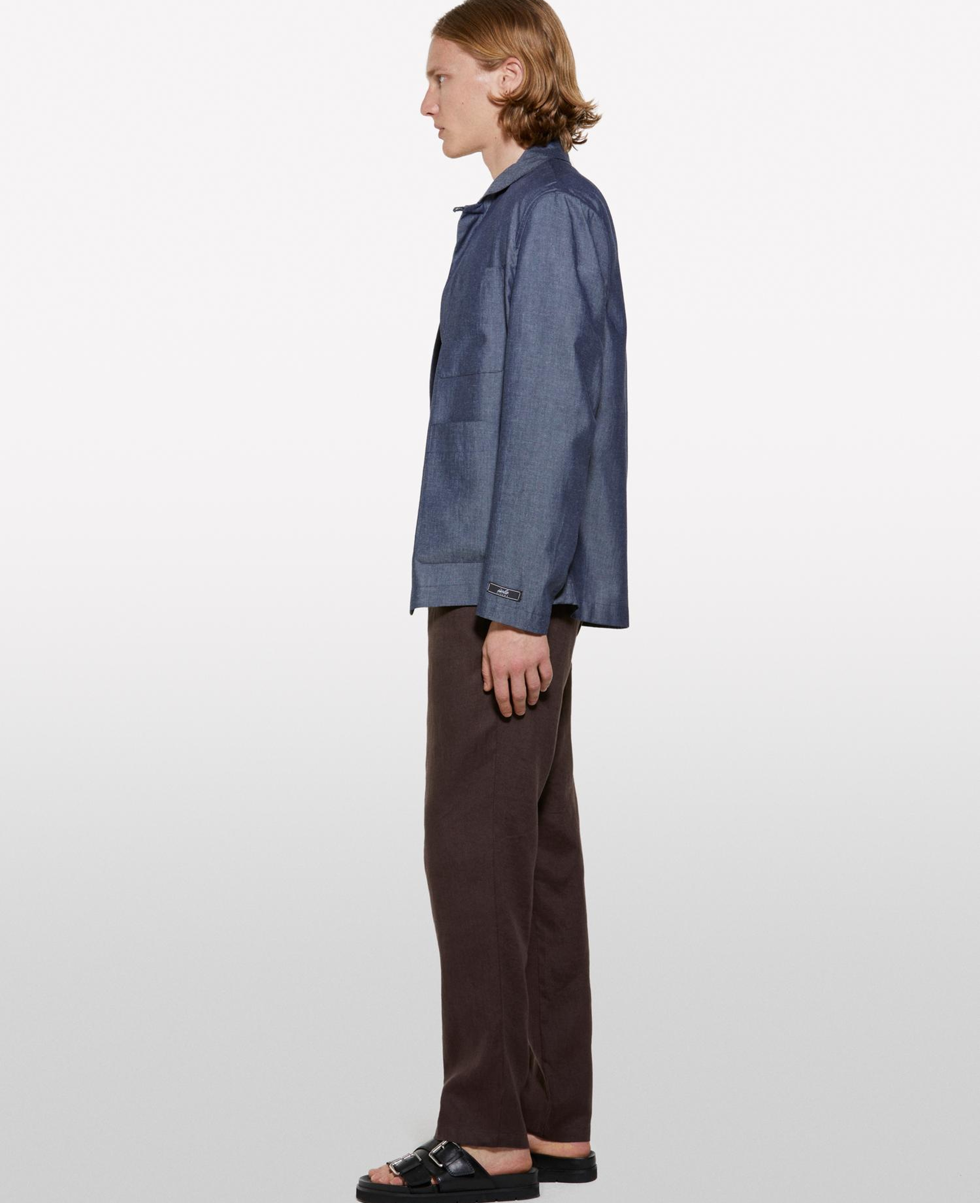 Erkek Koyu kahverengi %100 Keten Slim Comfort Fit Pantolon