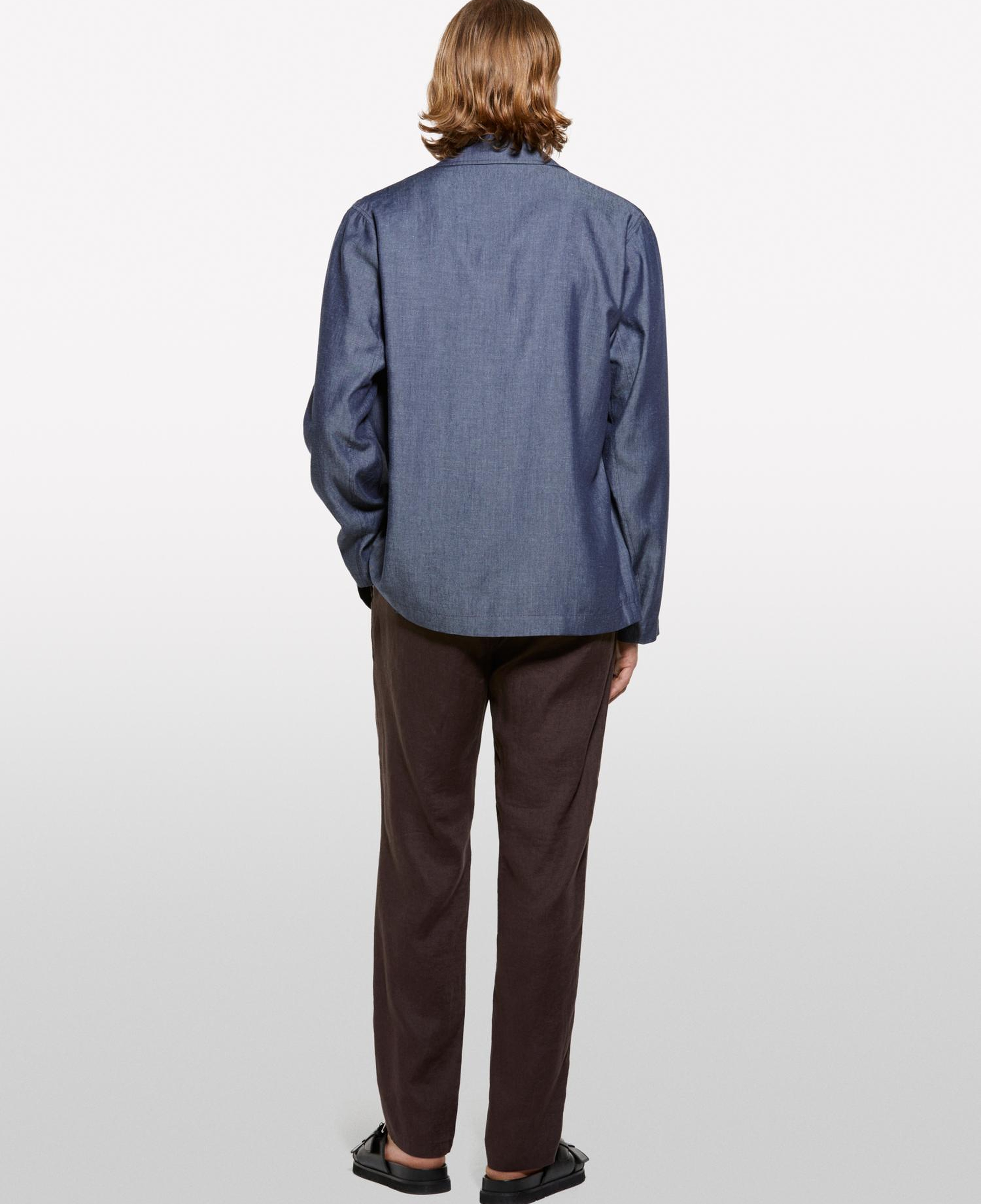 Erkek Koyu kahverengi %100 Keten Slim Comfort Fit Pantolon