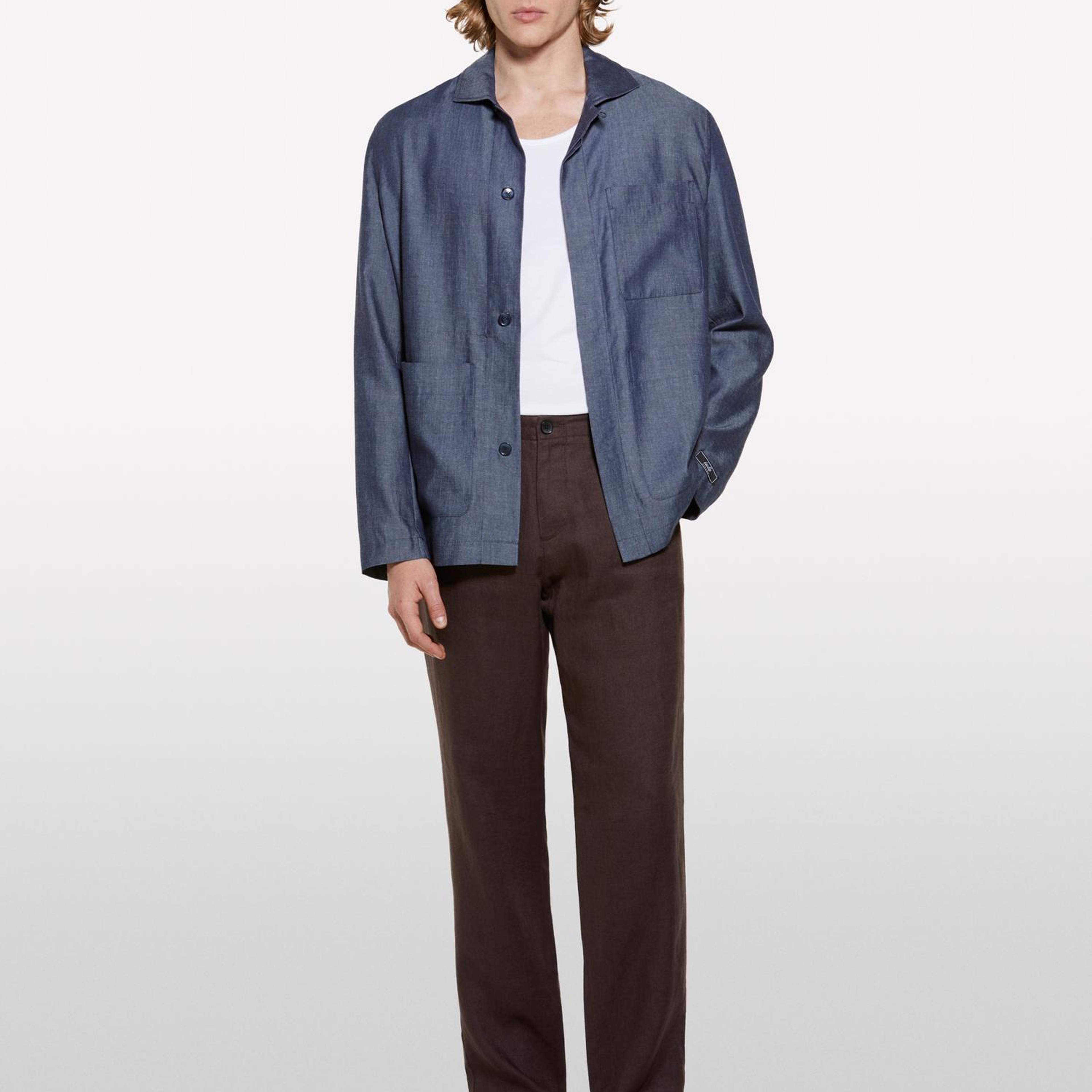 Erkek Koyu kahverengi %100 Keten Slim Comfort Fit Pantolon