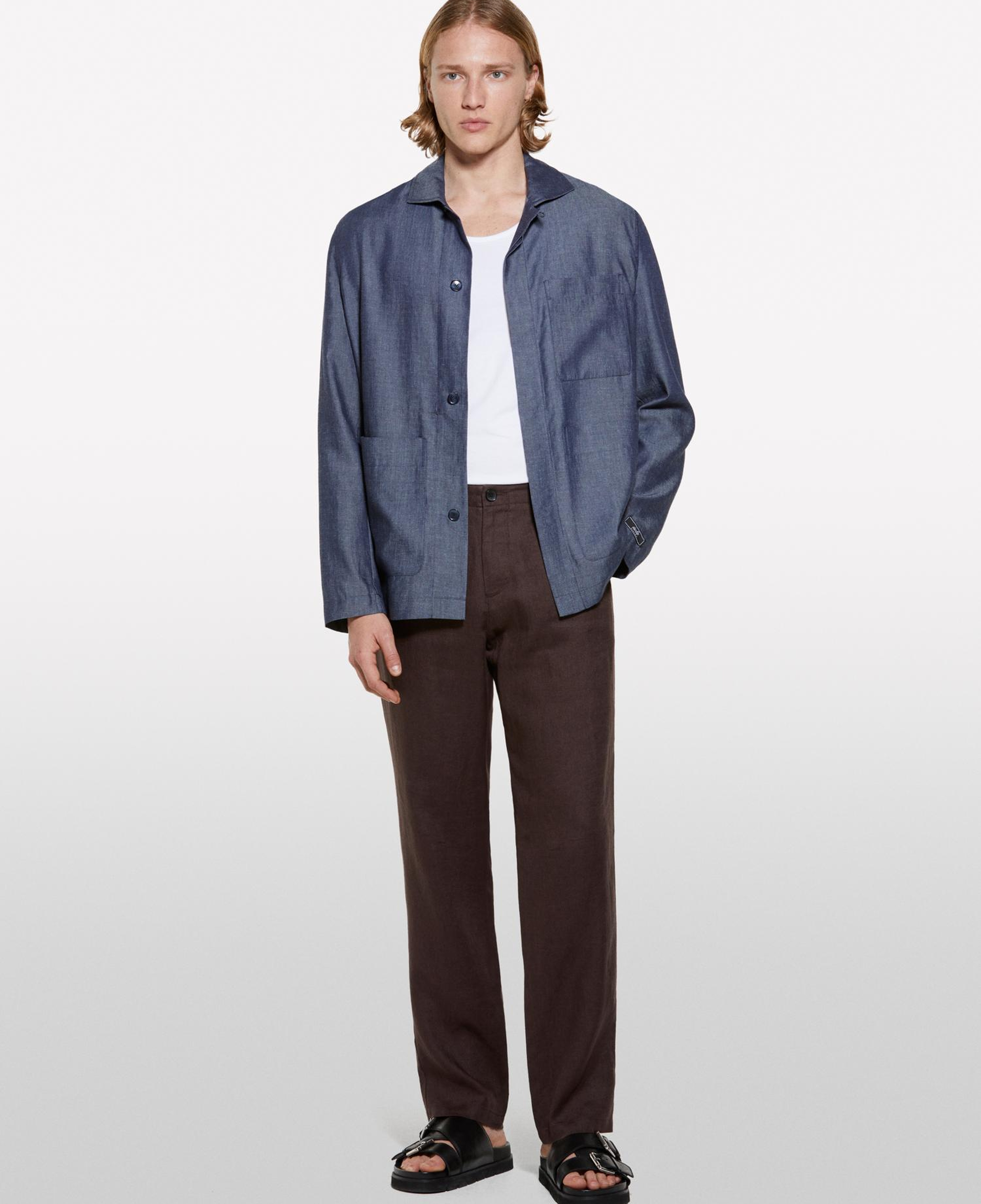 Erkek Koyu kahverengi %100 Keten Slim Comfort Fit Pantolon