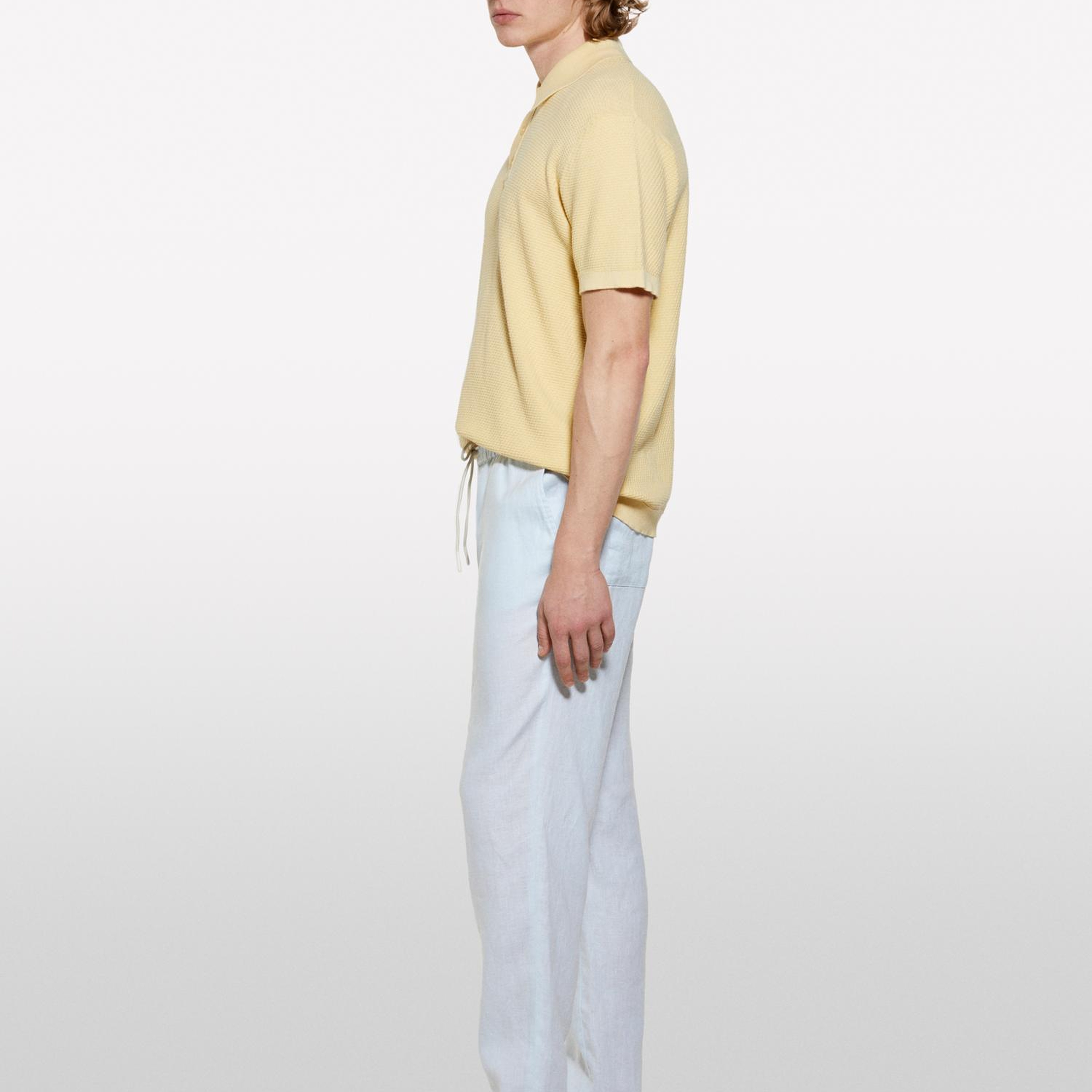 Erkek Buz Mavisi %100 Keten Beli Büzgülü İpli Slim Fit Pantolon