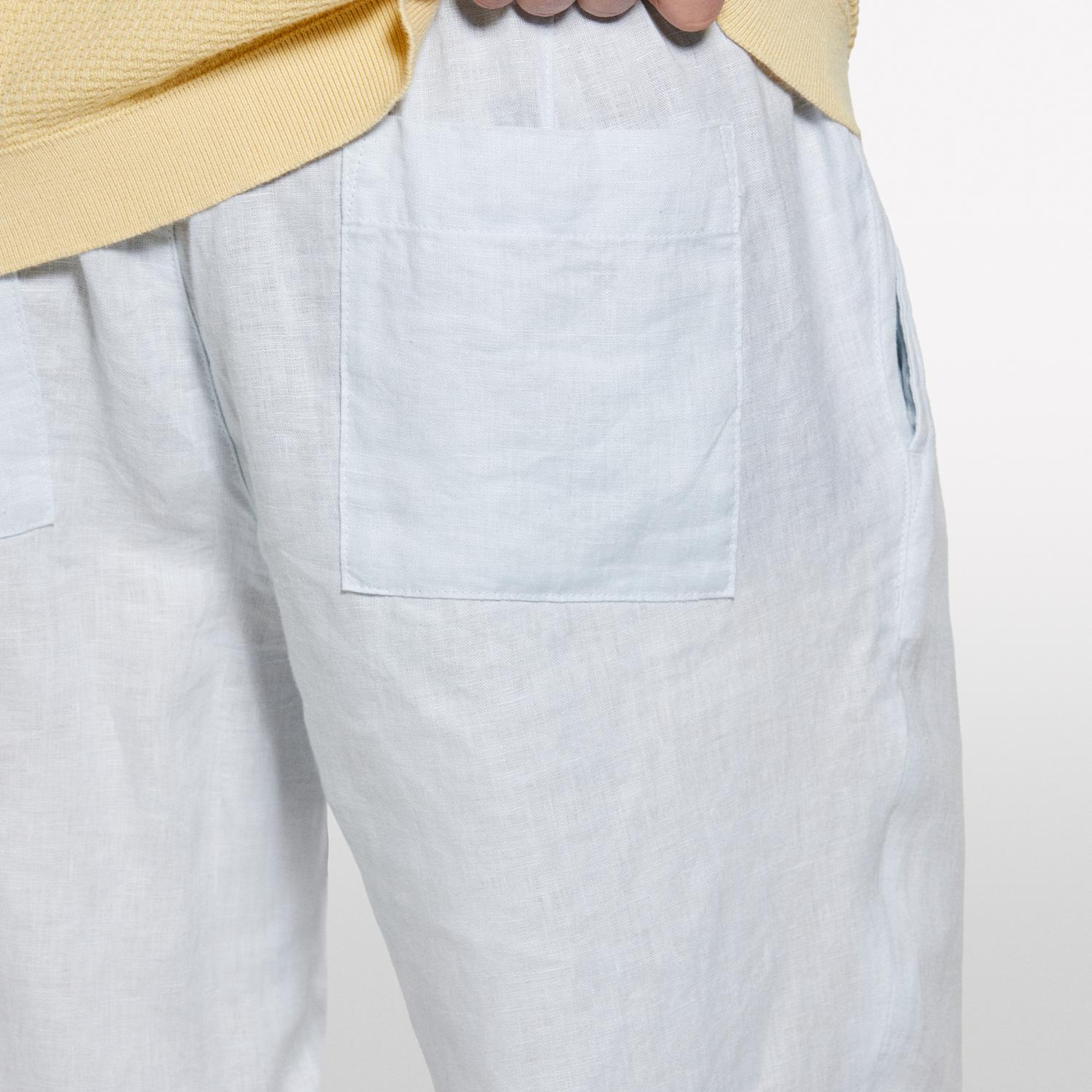 Erkek Buz Mavisi %100 Keten Beli Büzgülü İpli Slim Fit Pantolon