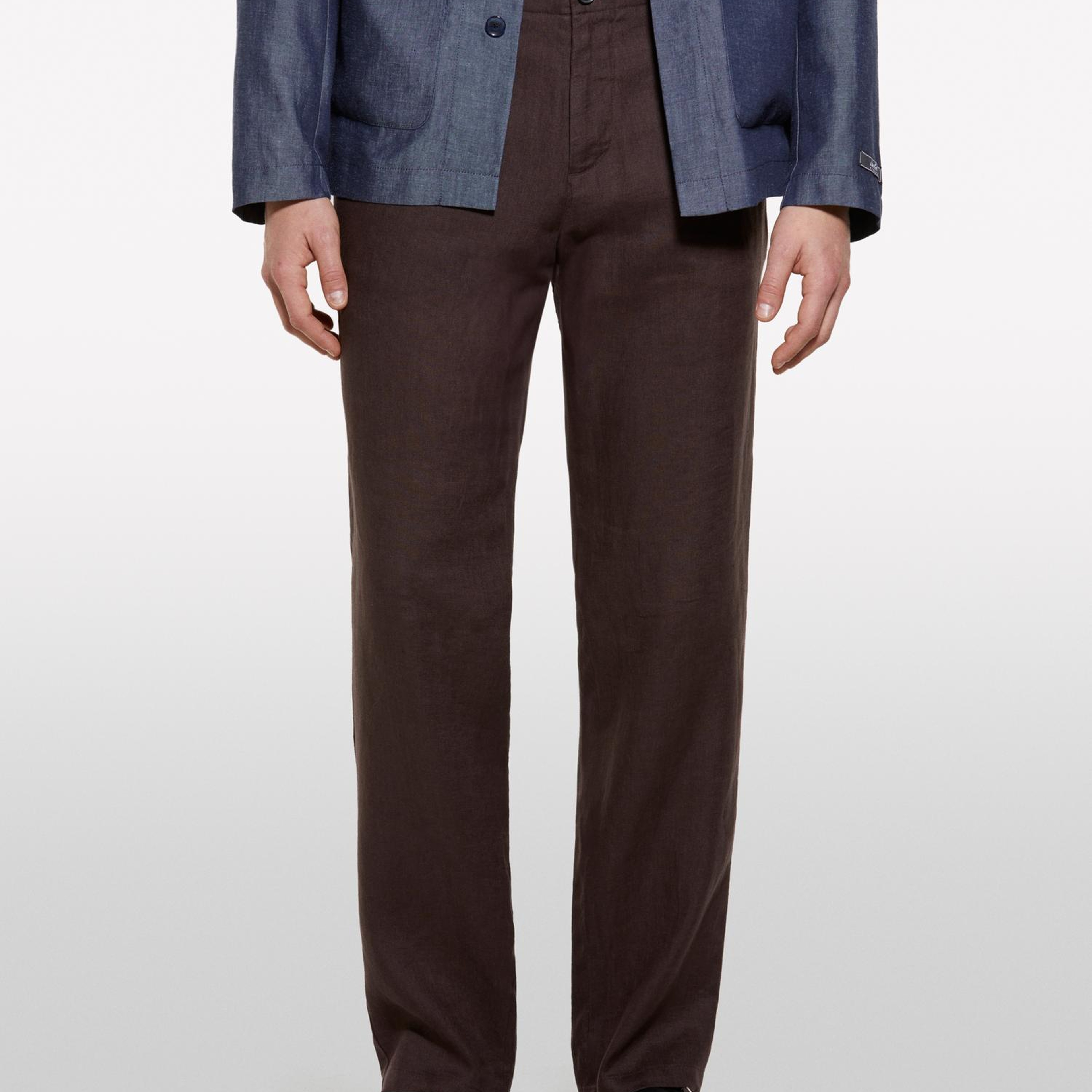 Erkek Koyu kahverengi %100 Keten Slim Comfort Fit Pantolon