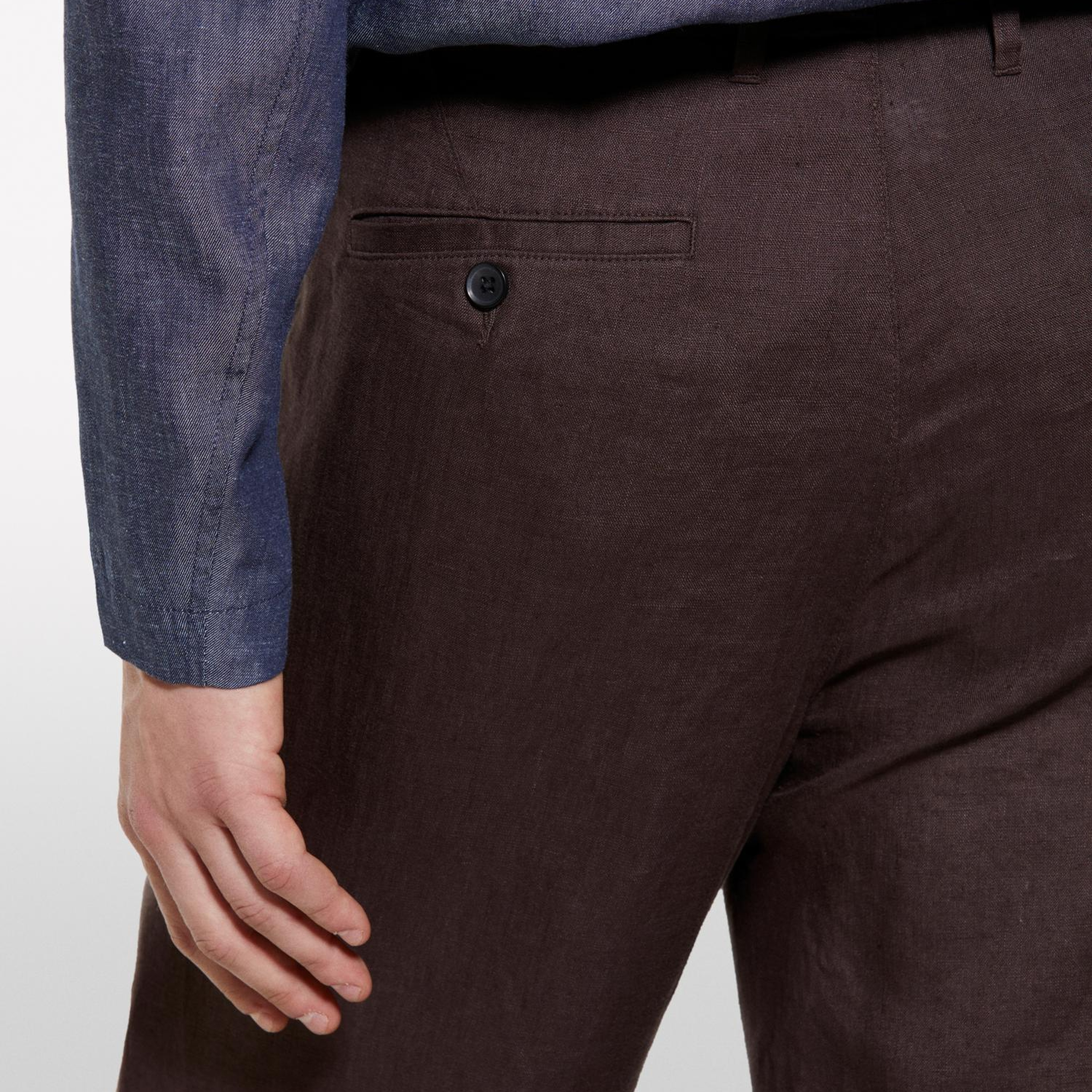 Erkek Koyu kahverengi %100 Keten Slim Comfort Fit Pantolon