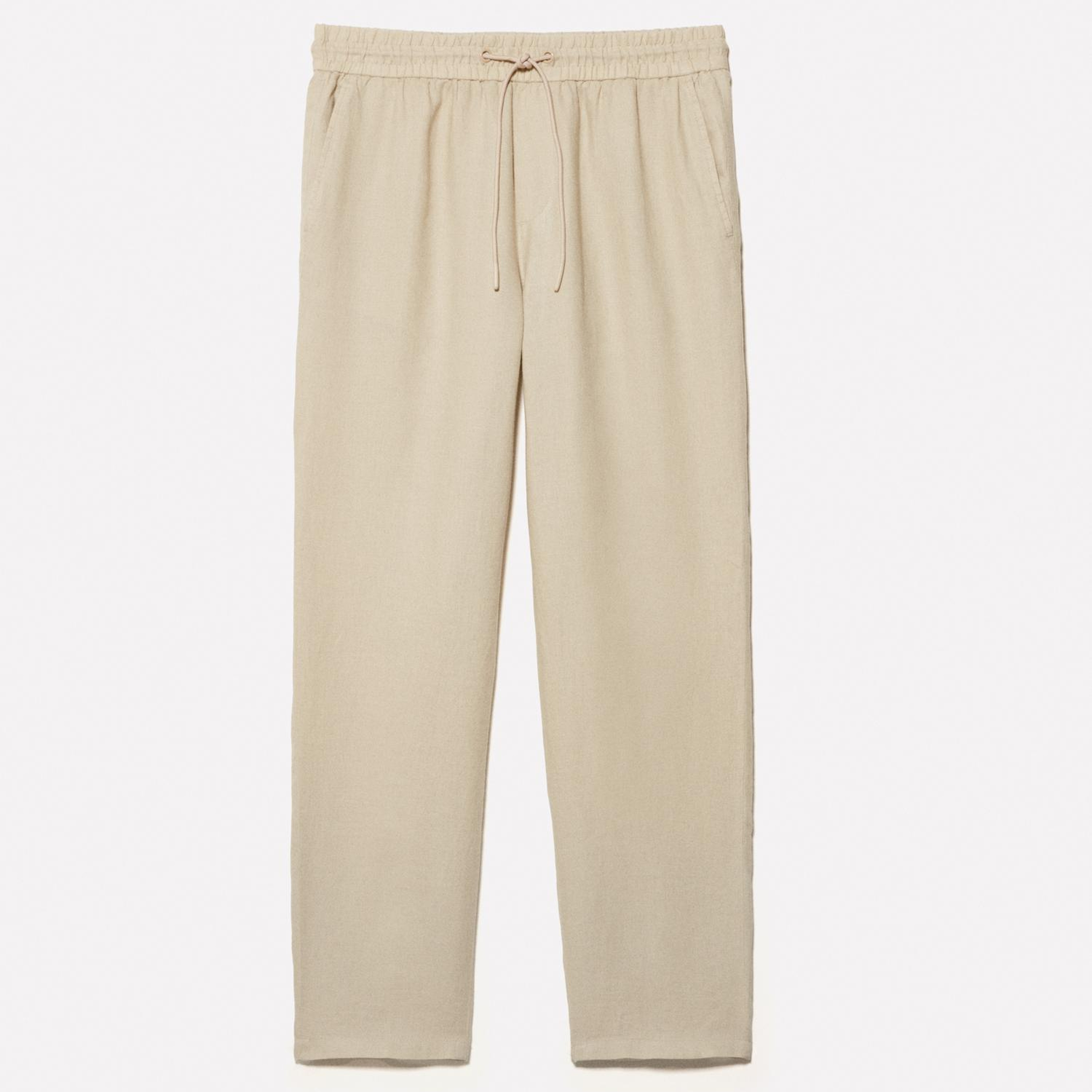Erkek Bej %100 Keten Beli Büzgülü İpli Slim Fit Pantolon