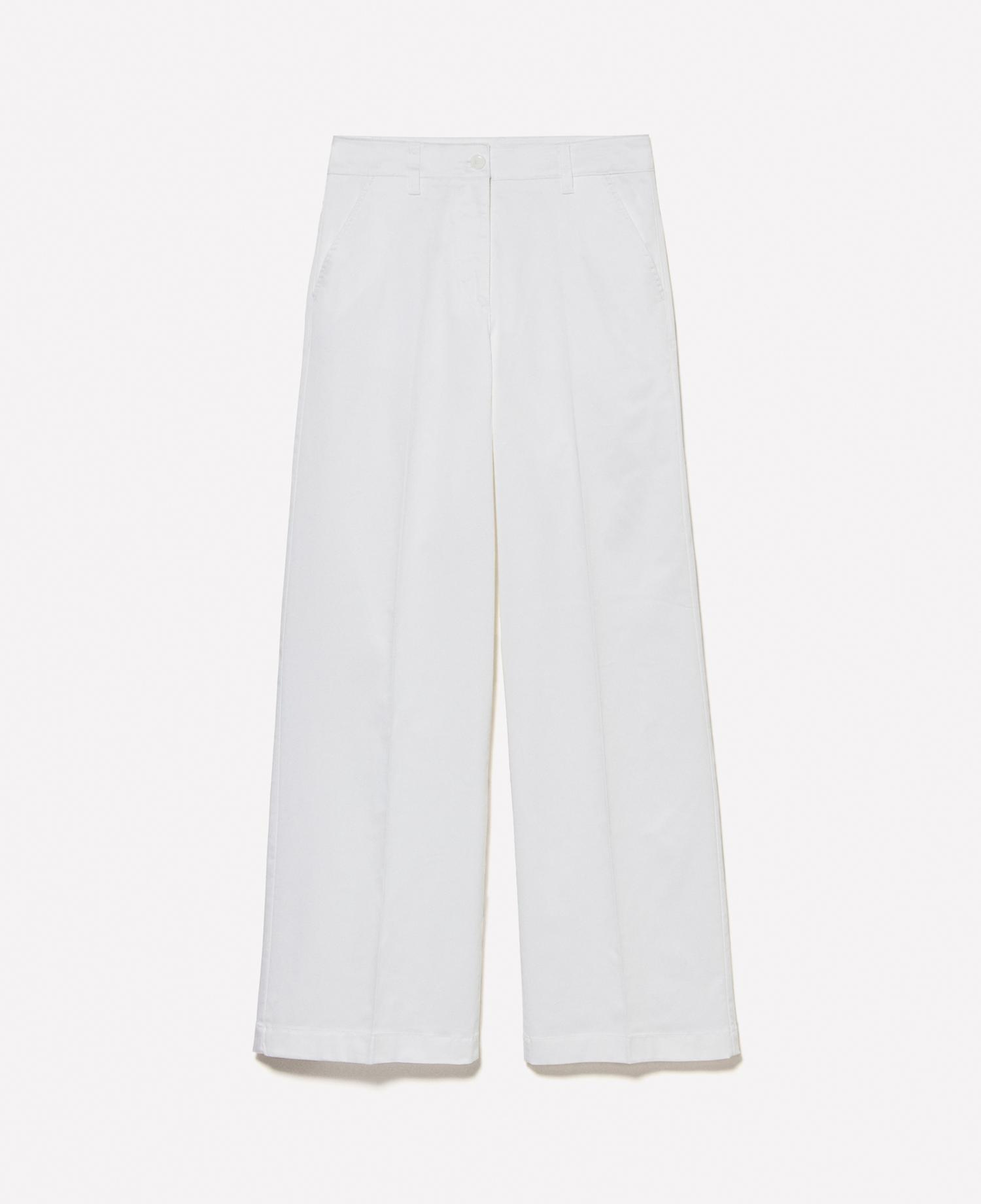 Kadın Beyaz Streç Pamuklu Normal Bel Wide Leg Pantolon