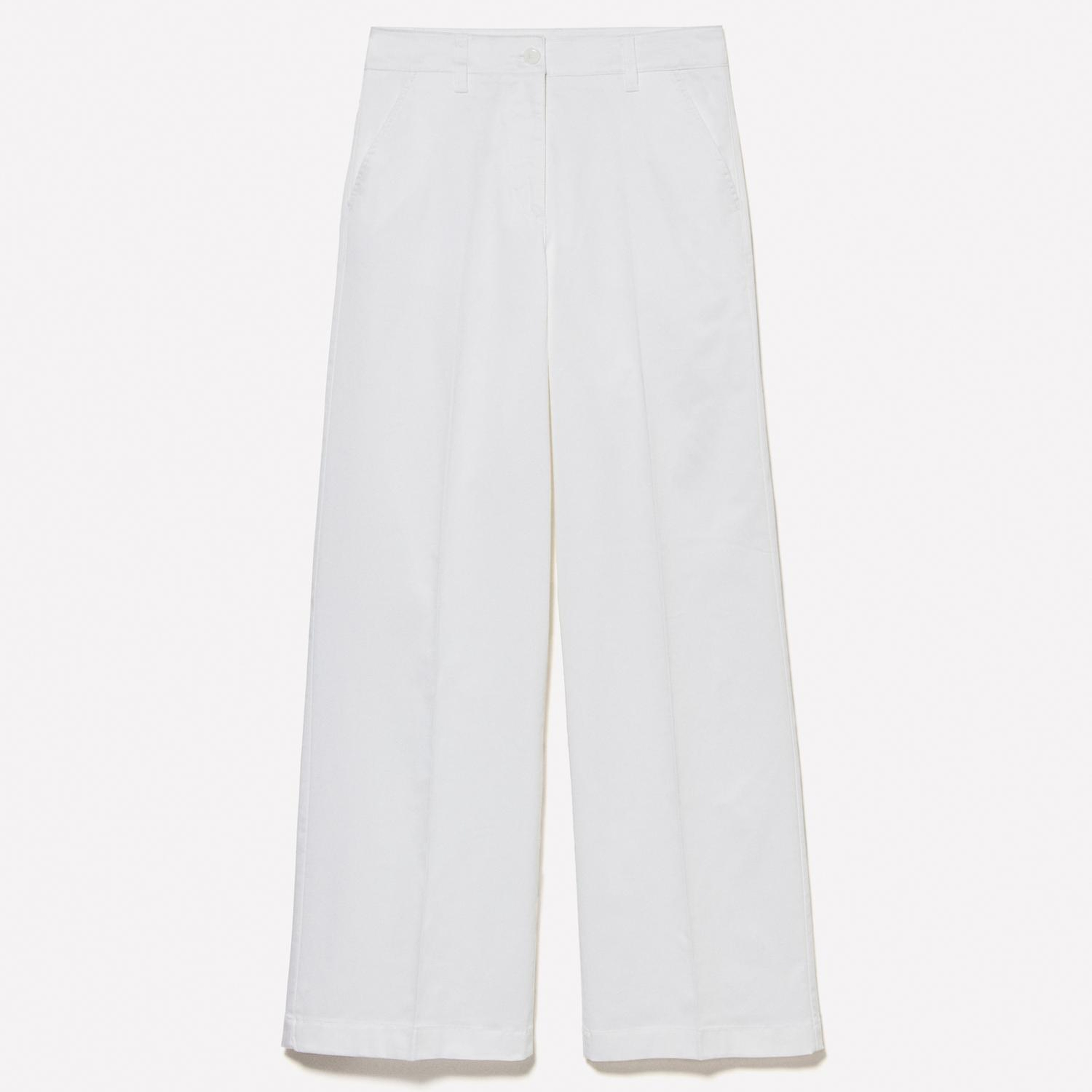 Kadın Beyaz Streç Pamuklu Normal Bel Wide Leg Pantolon