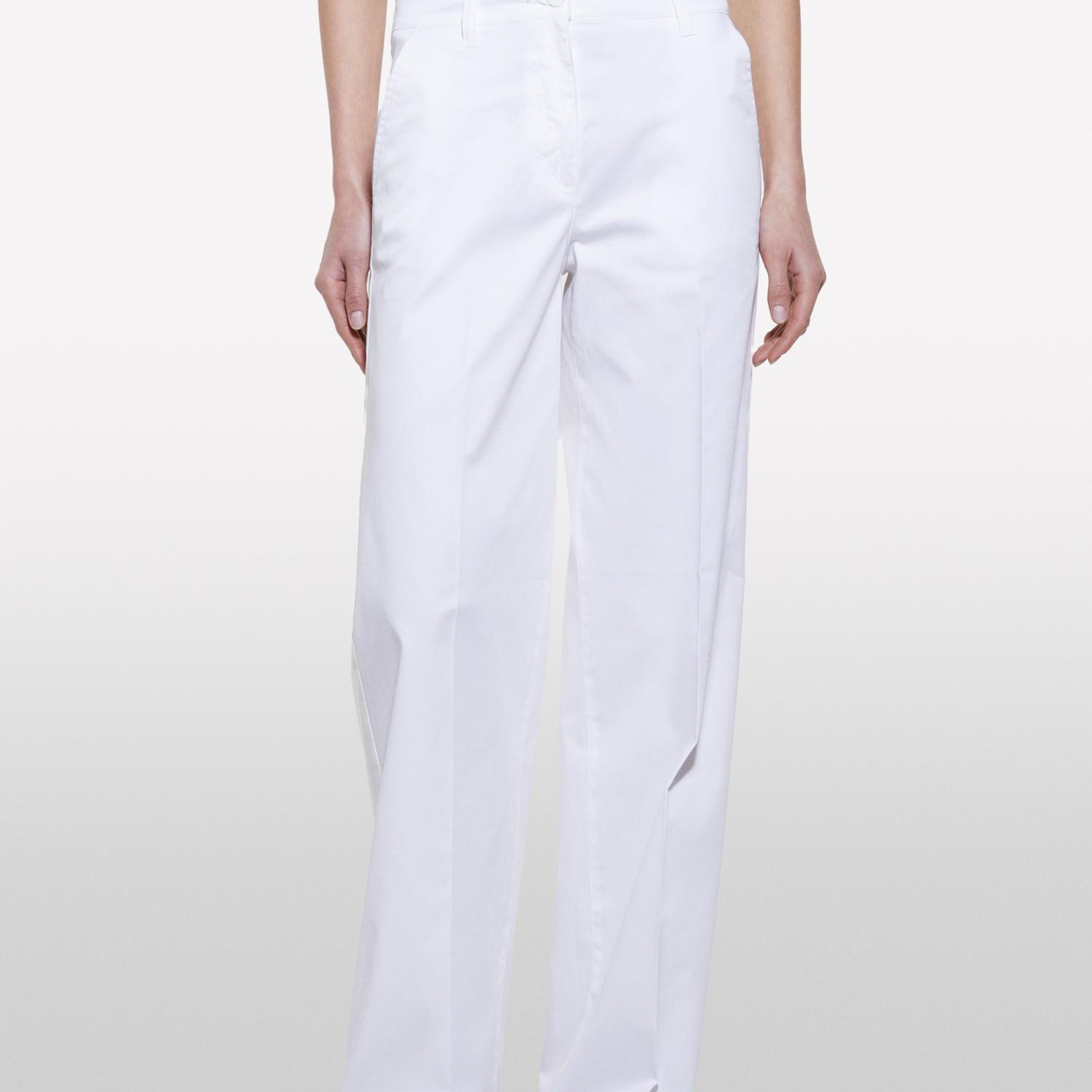 Kadın Beyaz Streç Pamuklu Normal Bel Wide Leg Pantolon