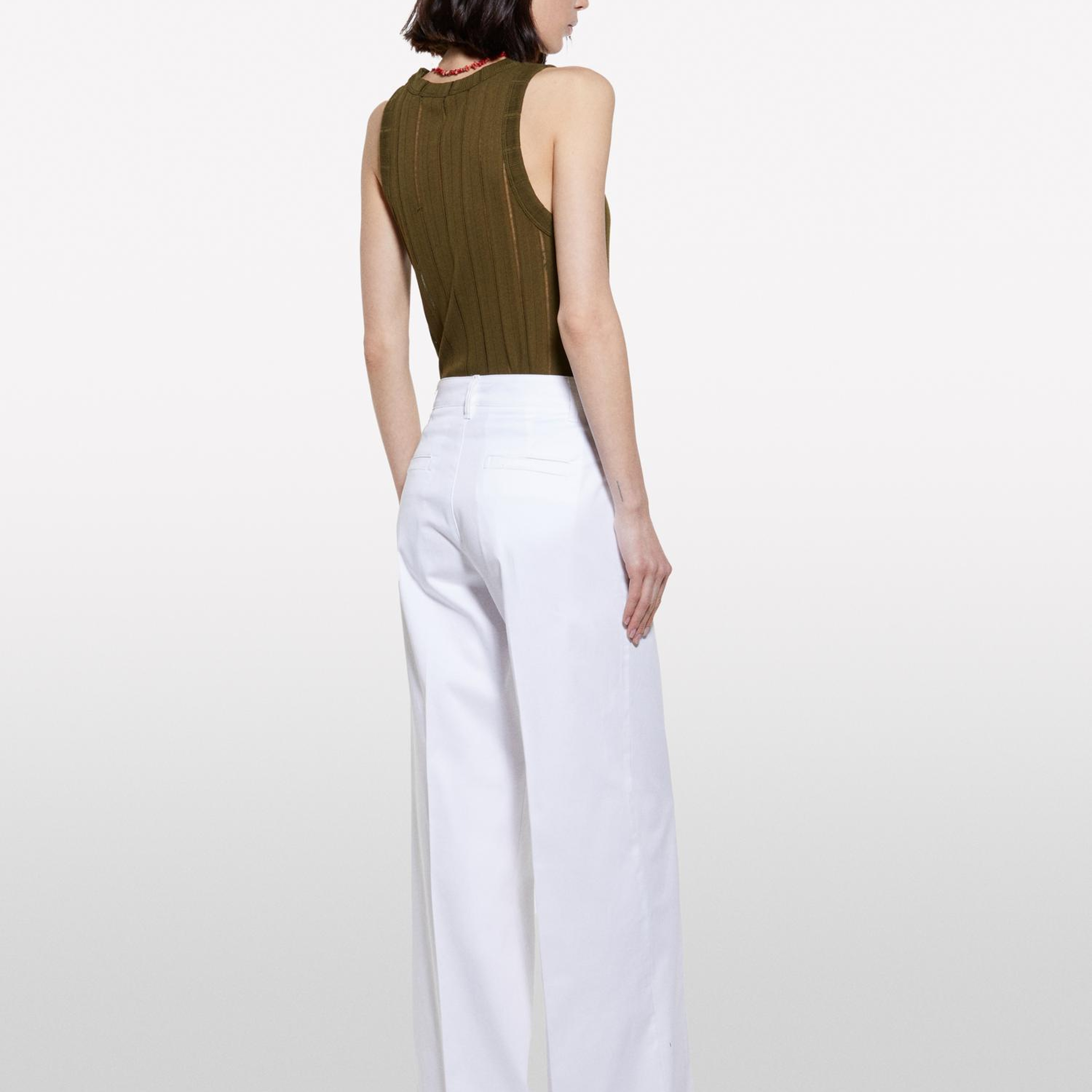 Kadın Beyaz Streç Pamuklu Normal Bel Wide Leg Pantolon